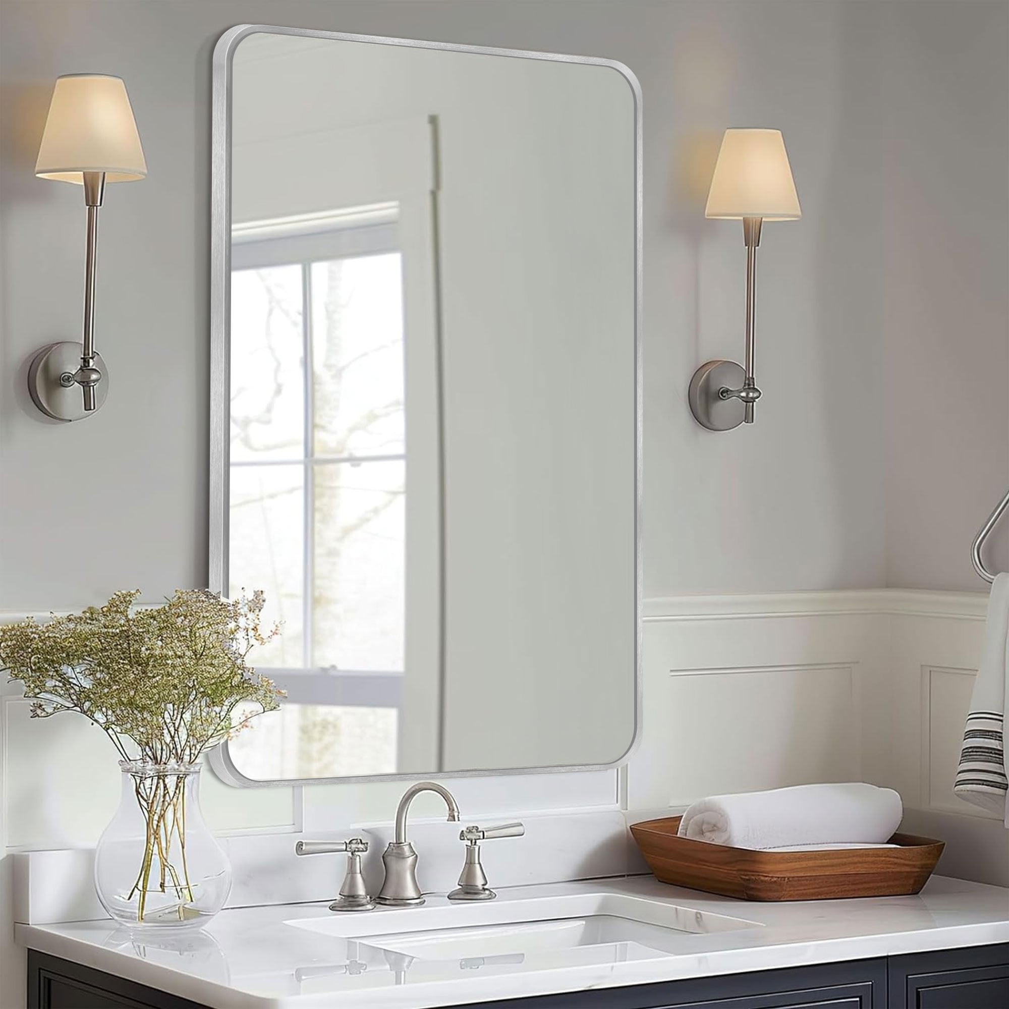 Wall Mount Bathroom Rectangle Vanity Mirror (Horizontal/Vertical)