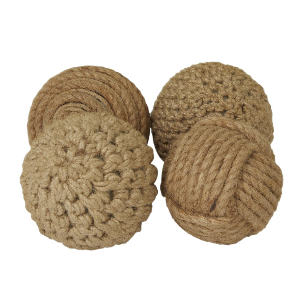 Jute Rope and Cotton Fabric Handmade Decorative Ball Orbs & Vase Filler - Set of 4 Brown or Blue - Roche River Decor