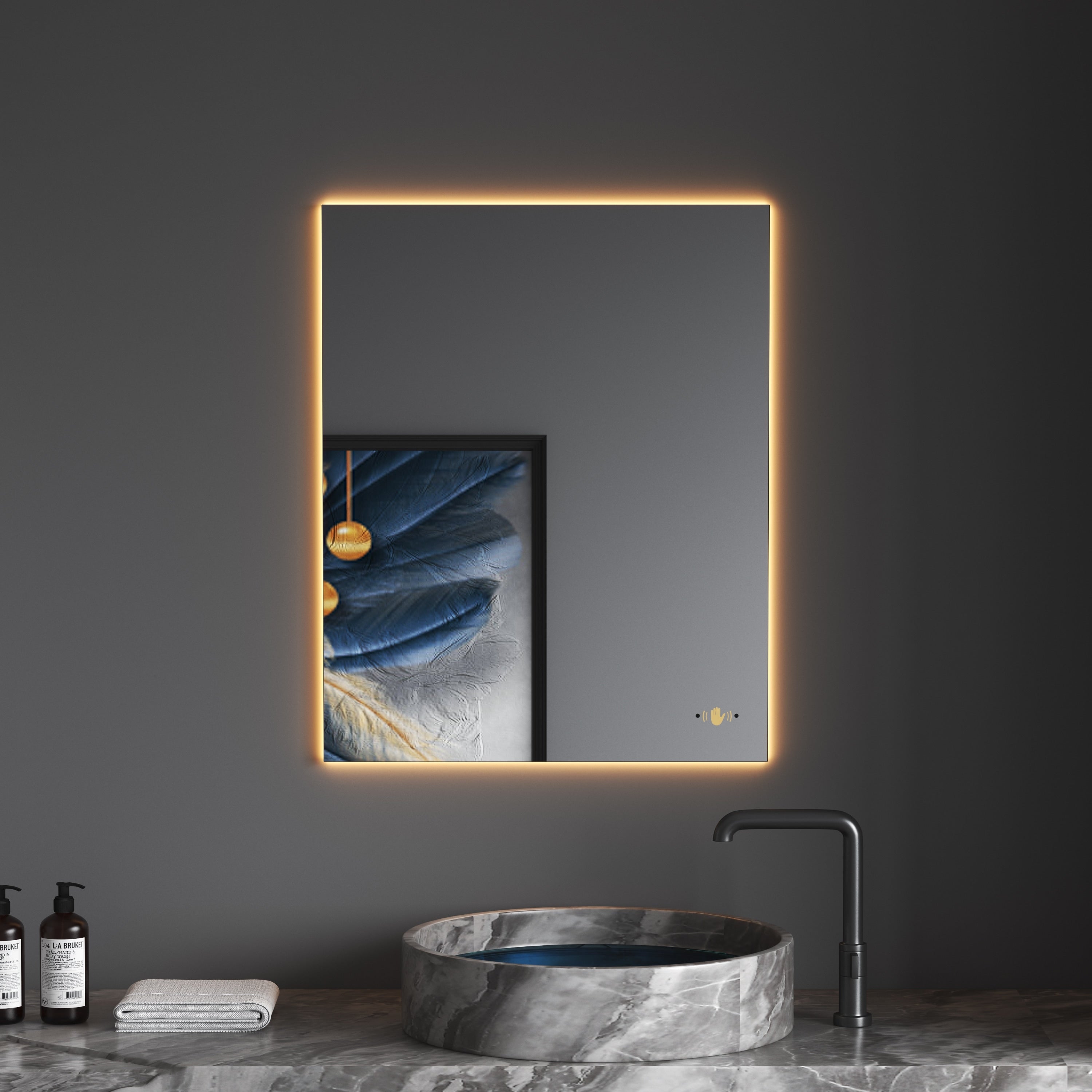 CB HOME LED Bathroom Vanity Mirror, Lighted Wall Mounted Mirror, Hand Wave Sensor Dimmable Backlit Frameless Mirror