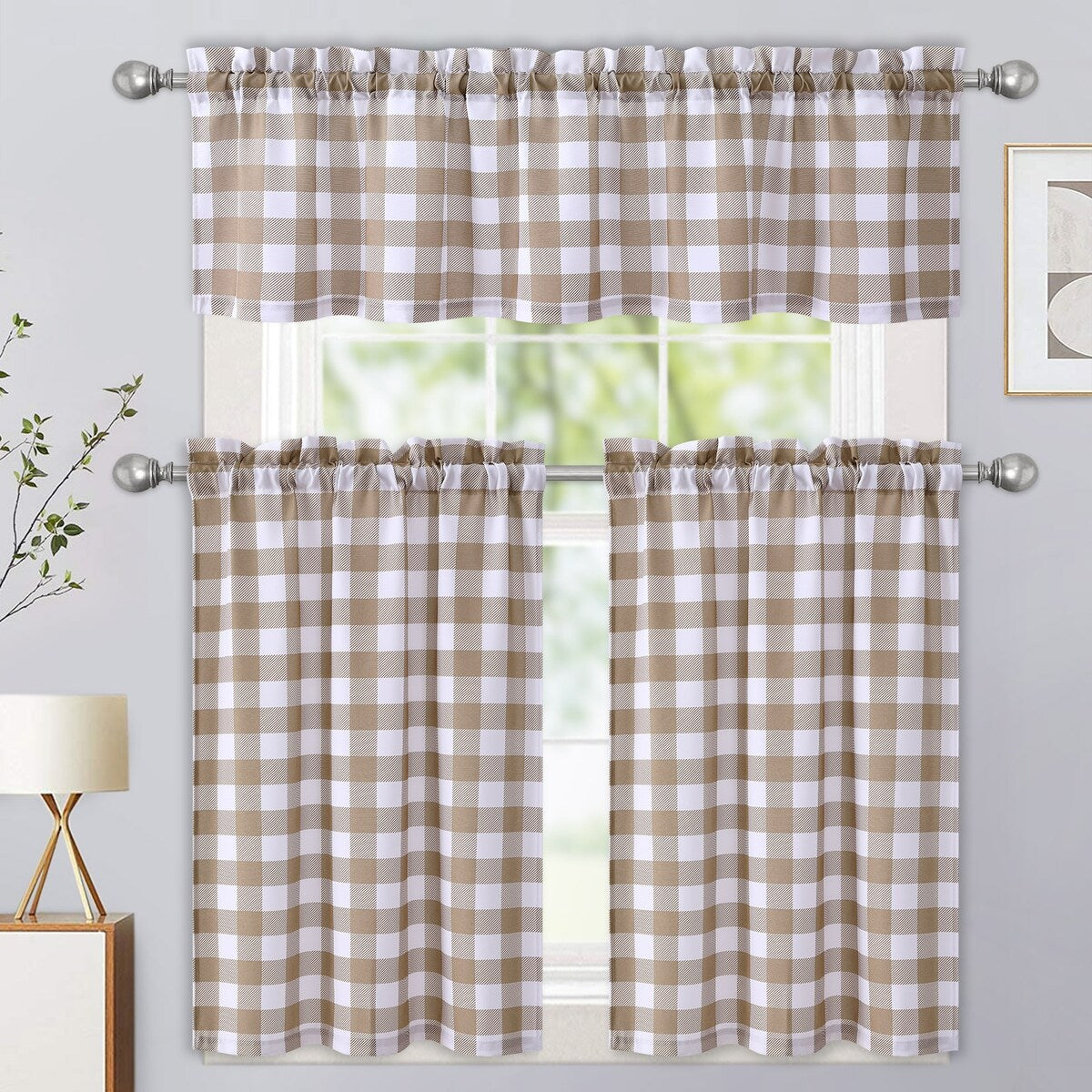 Garvee Tier Curtains Buffalo Check Plaid Gingham Curtain, 2 Panels