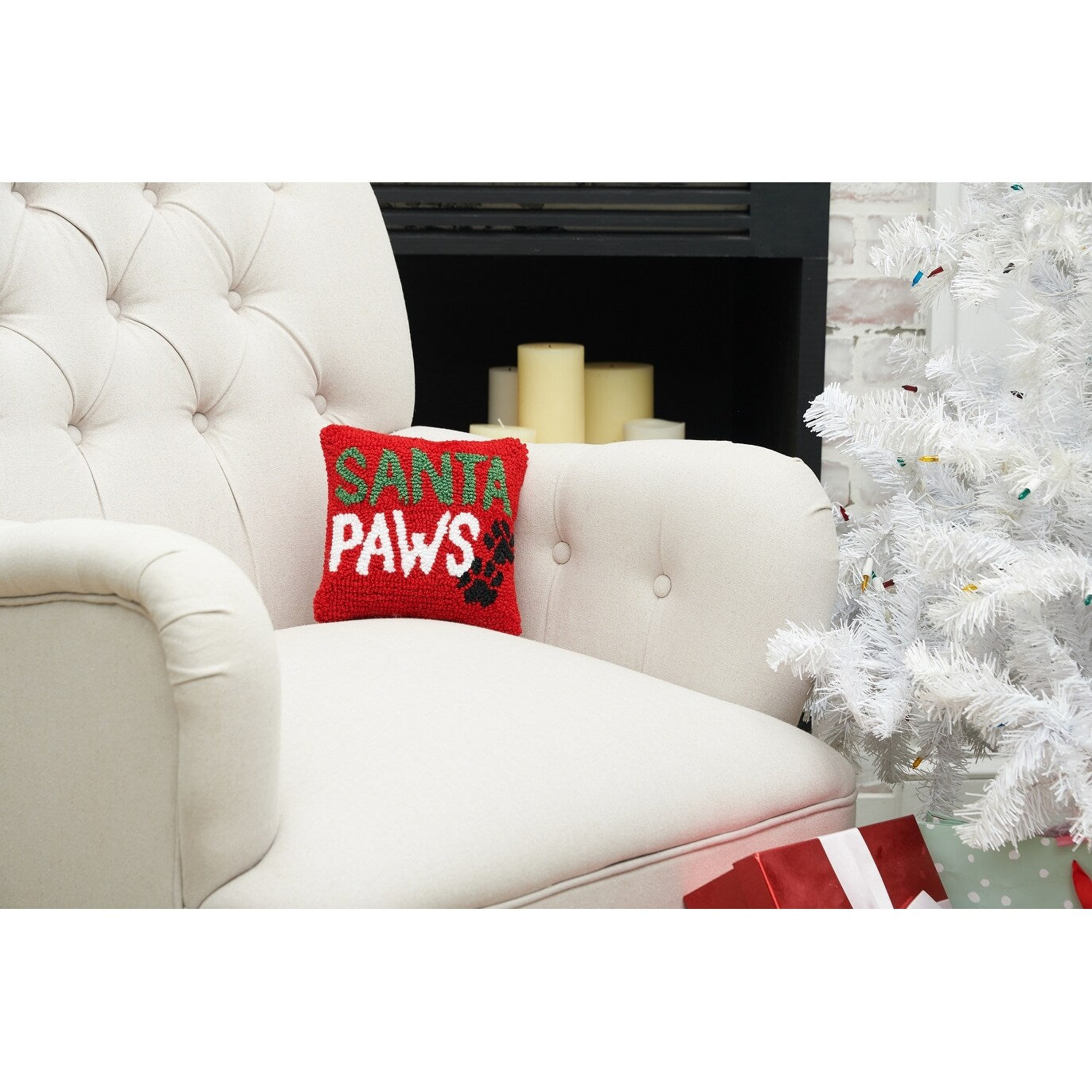 Santa Paws Hooked Throw Pillow