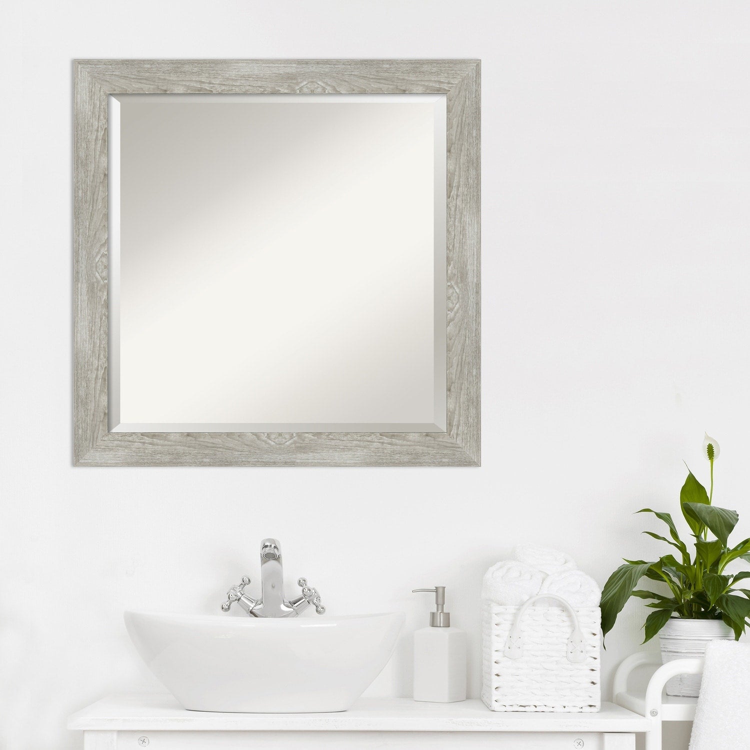 Beveled Bathroom Wall Mirror - Dove Greywash Narrow Frame