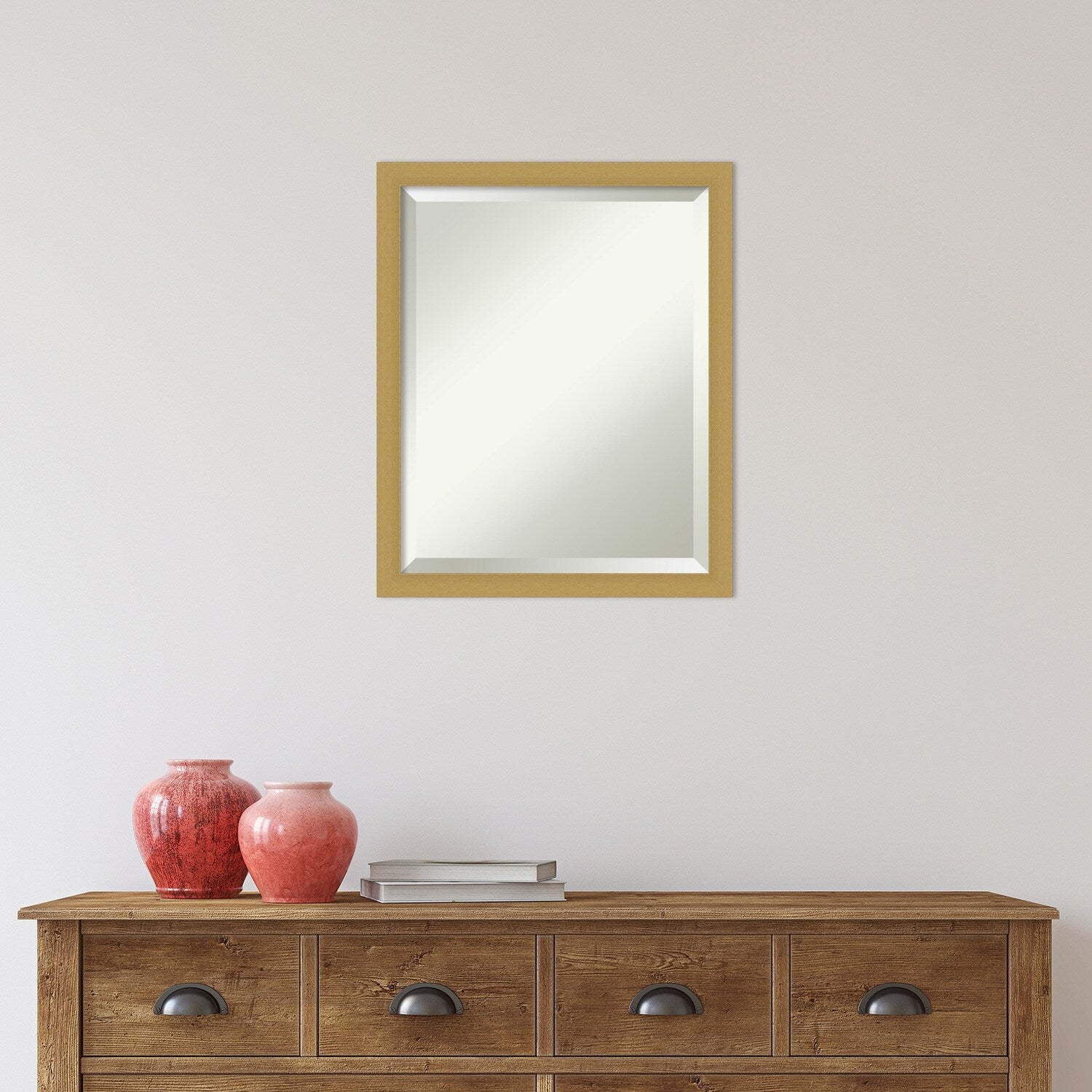 Beveled Bathroom Wall Mirror - Grace Brushed Narrow Frame