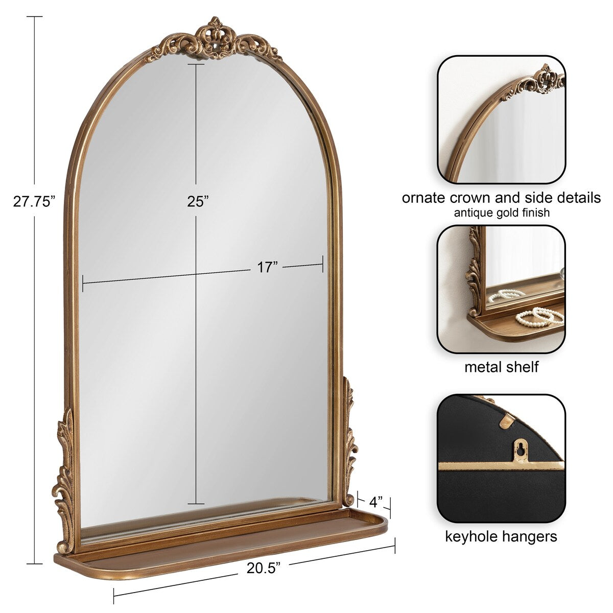 Kate and Laurel Myrcelle Arched Wall Mirror with Shelf