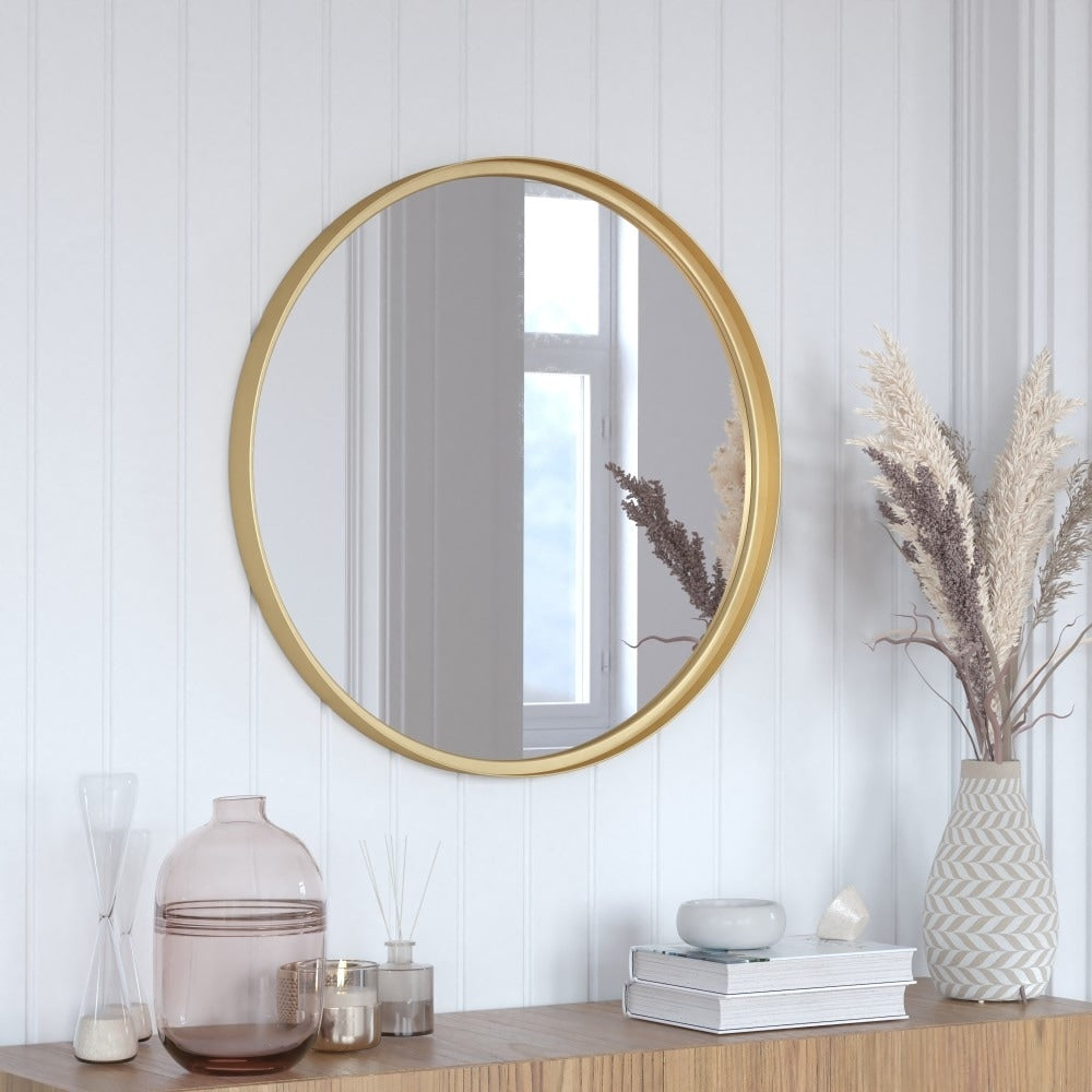 Wall Mount Shatterproof Round Accent Wall Mirror with Metal Frame