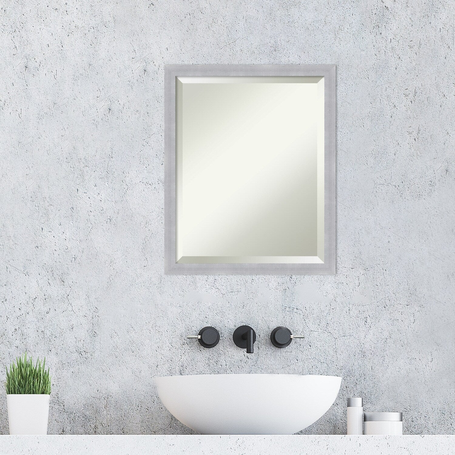 Beveled Bathroom Wall Mirror - Grace Brushed Narrow Frame