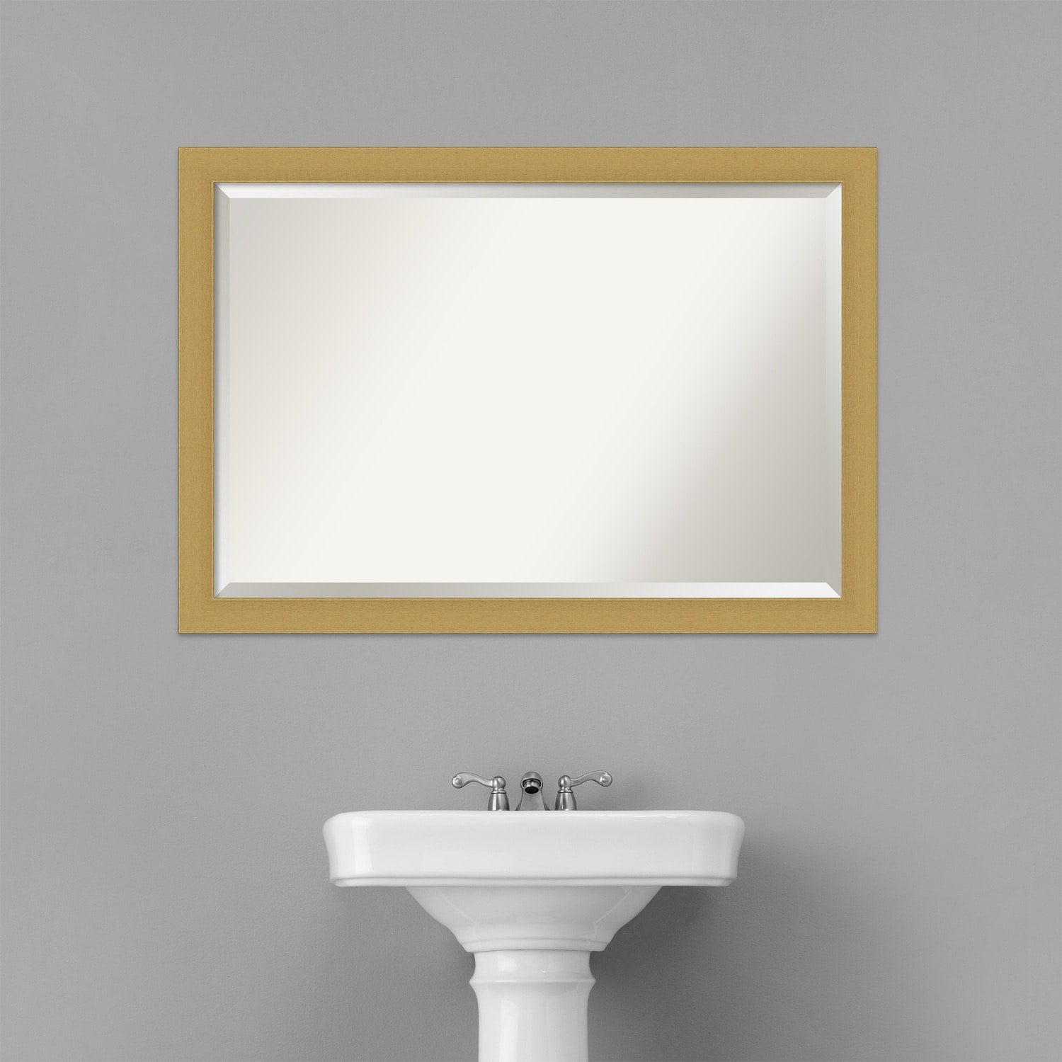 Beveled Bathroom Wall Mirror - Grace Brushed Narrow Frame