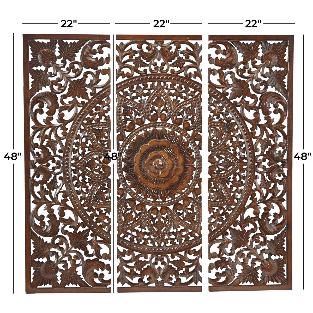 Wooden Floral Handmade Intricately Carved Home Wall Decor with Mandala Design - Set of 3 Brown - Roche River Decor