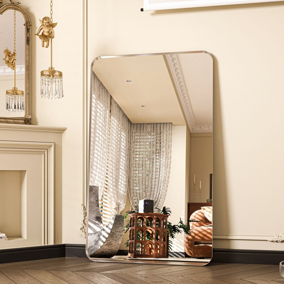 Organnice Rectangular Modern Silver/Gold Aluminum Framed Wall-mounted Full Length Mirror