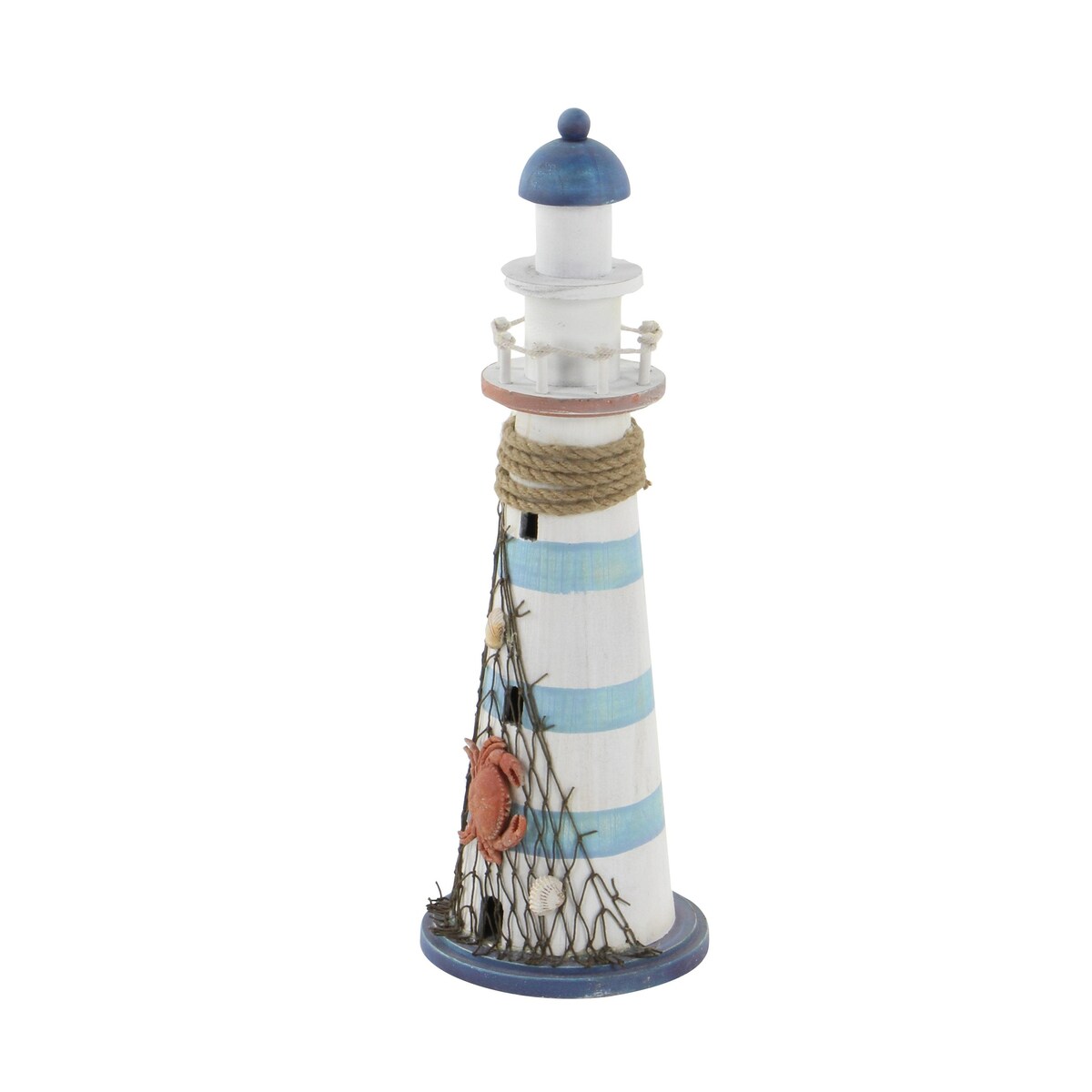 Wood Light House Decorative Sculpture with Netting - Blue - Roche River Decor