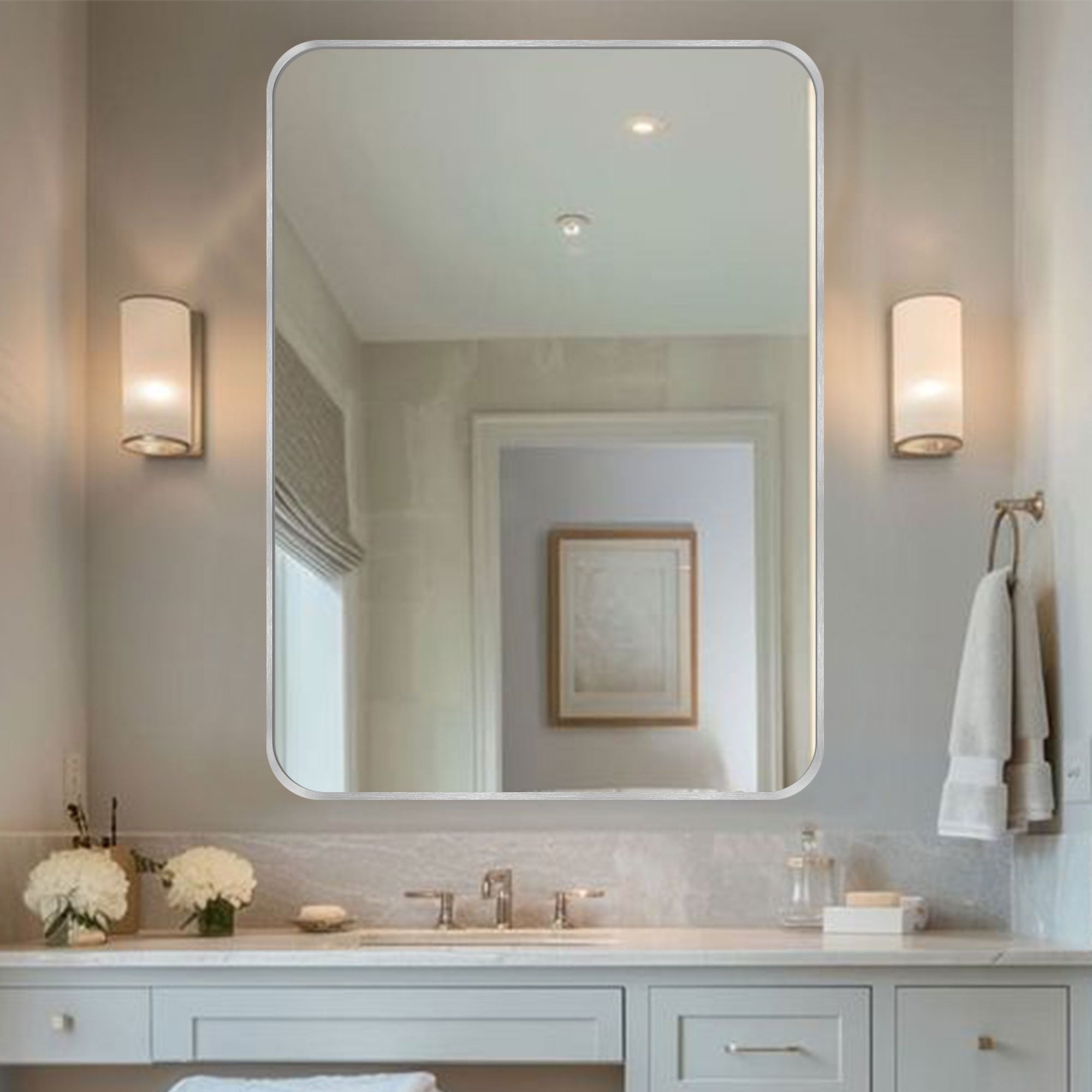 Wall Mount Bathroom Rectangle Vanity Mirror (Horizontal/Vertical)