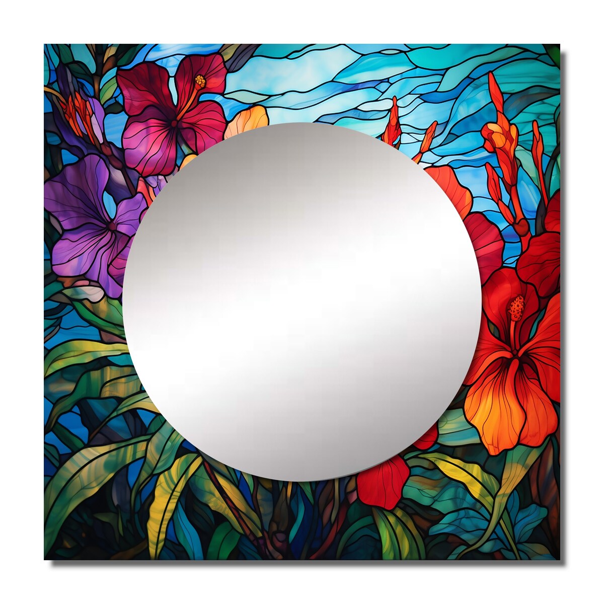 Designart Vibrantly Happy Blossoming Tropical Flowers III Flowers Wall Mirror - Floral Large Square Mirror