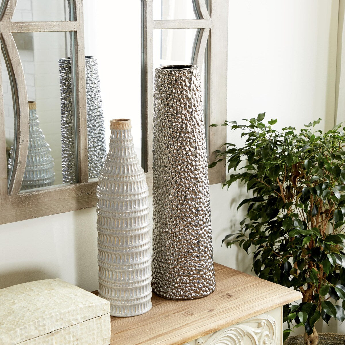 Ceramic Tall Cone Decorative Vase with Bubble Texture - Silver, White, Black, Gold - Roche River Decor