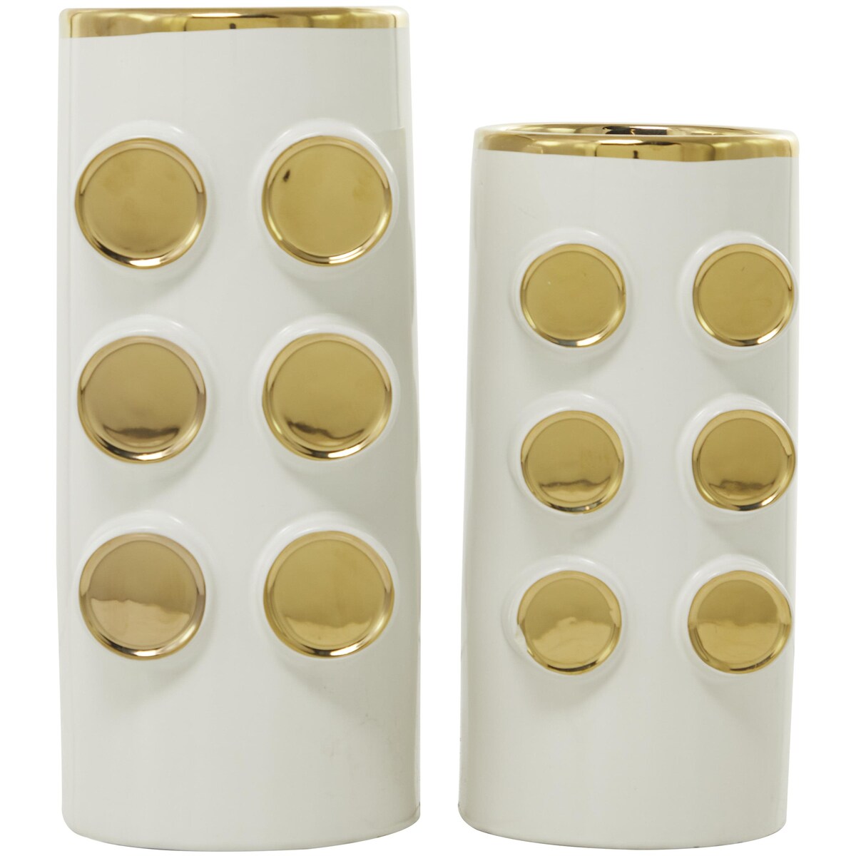 Ceramic Decorative Vase with Gold Circle Accents - Set of 2 White or Black - CosmoLiving by Cosmopolitan