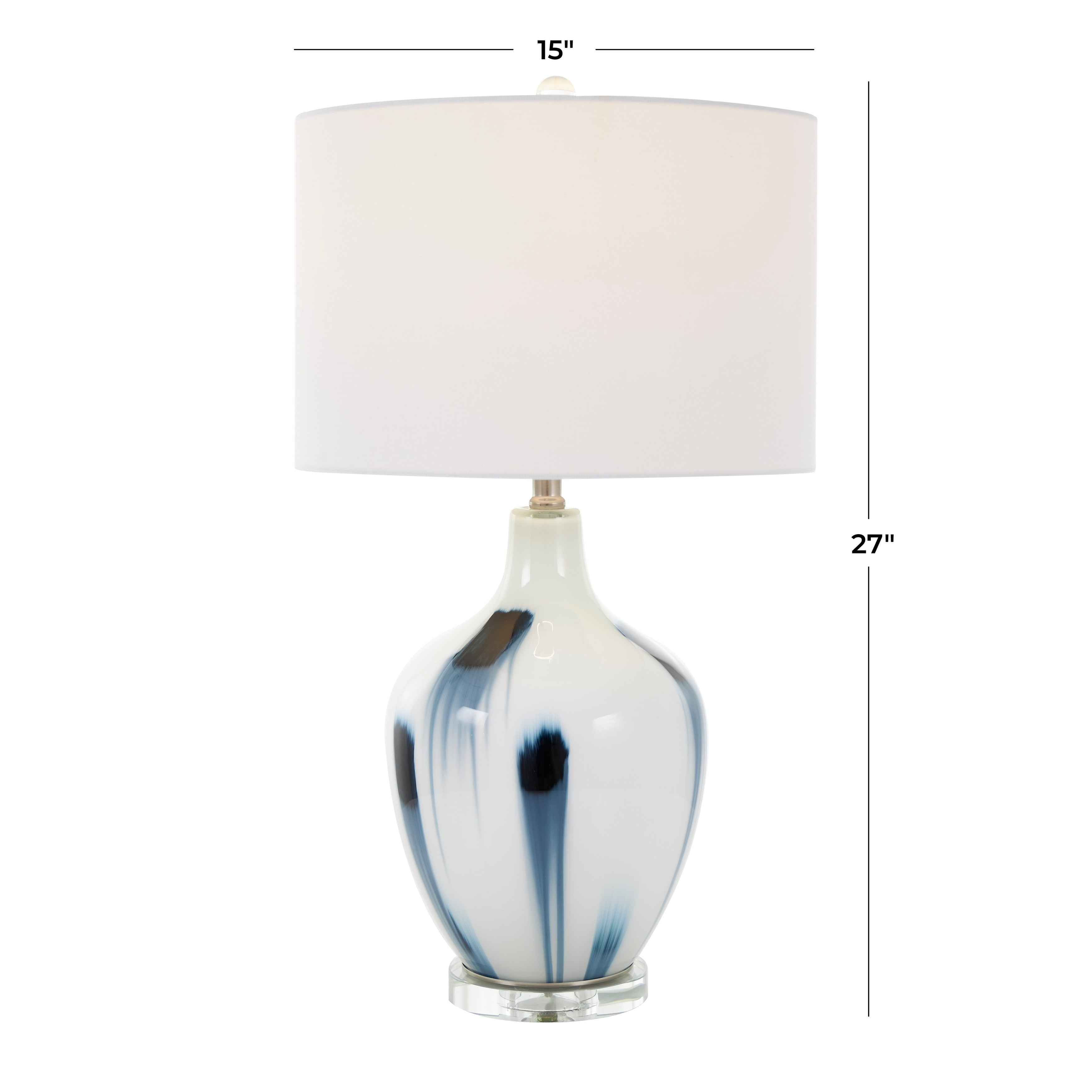 White Glass Abstract Accent Lamp with Blue Drip Splatter Design