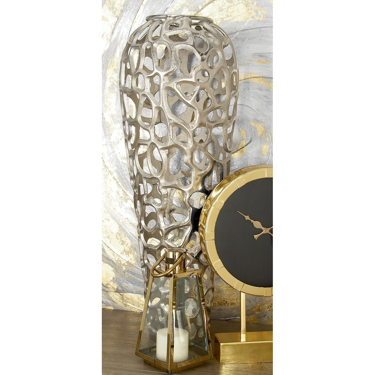 Aluminum Metal Cutout Coral Decorative Vase - Gold or Silver - Roche River Decor