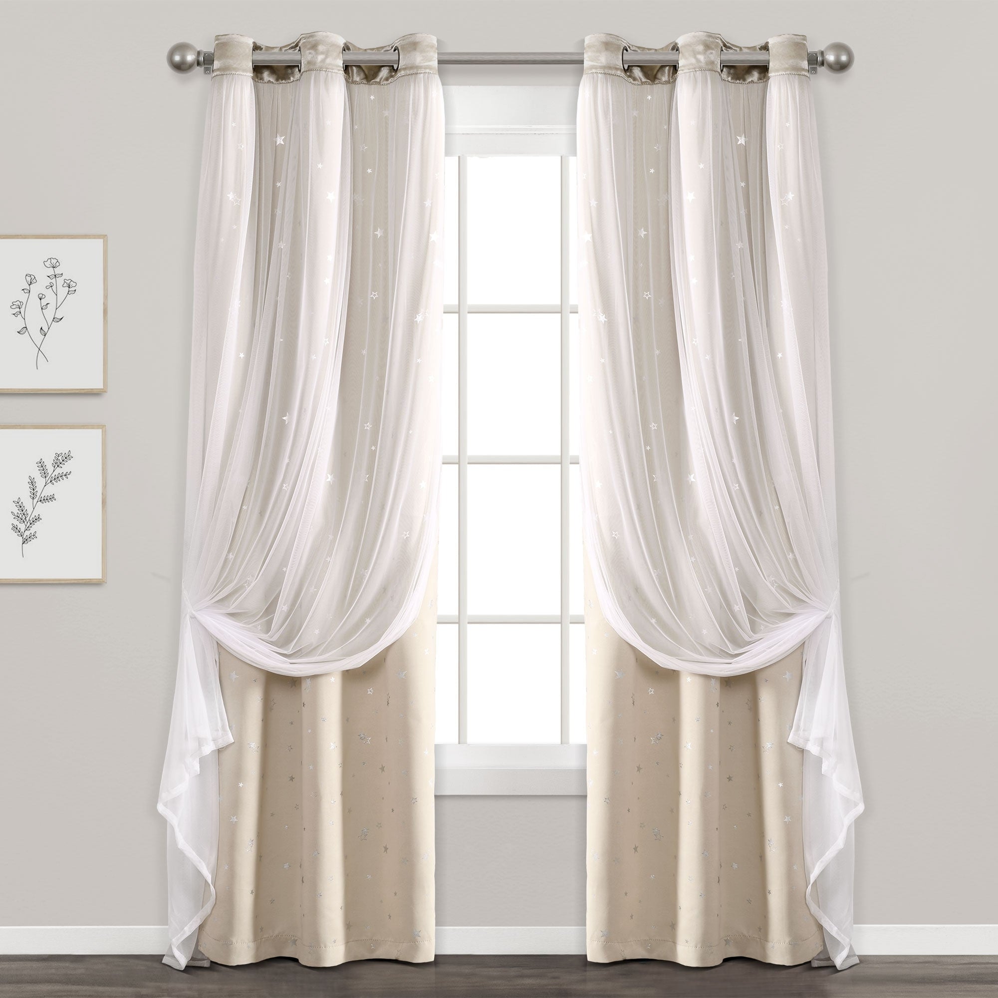 Lush Decor Star Sheer Insulated Grommet Blackout Window Curtain Panel Pair