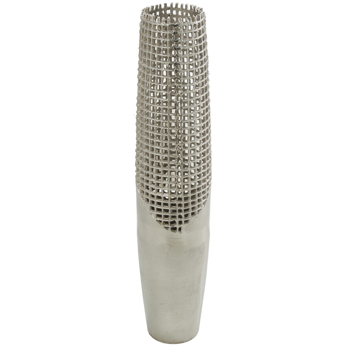 Aluminum Metal Grid Inspired Decorative Vase with Open Frame Design - Silver - Roche River Decor