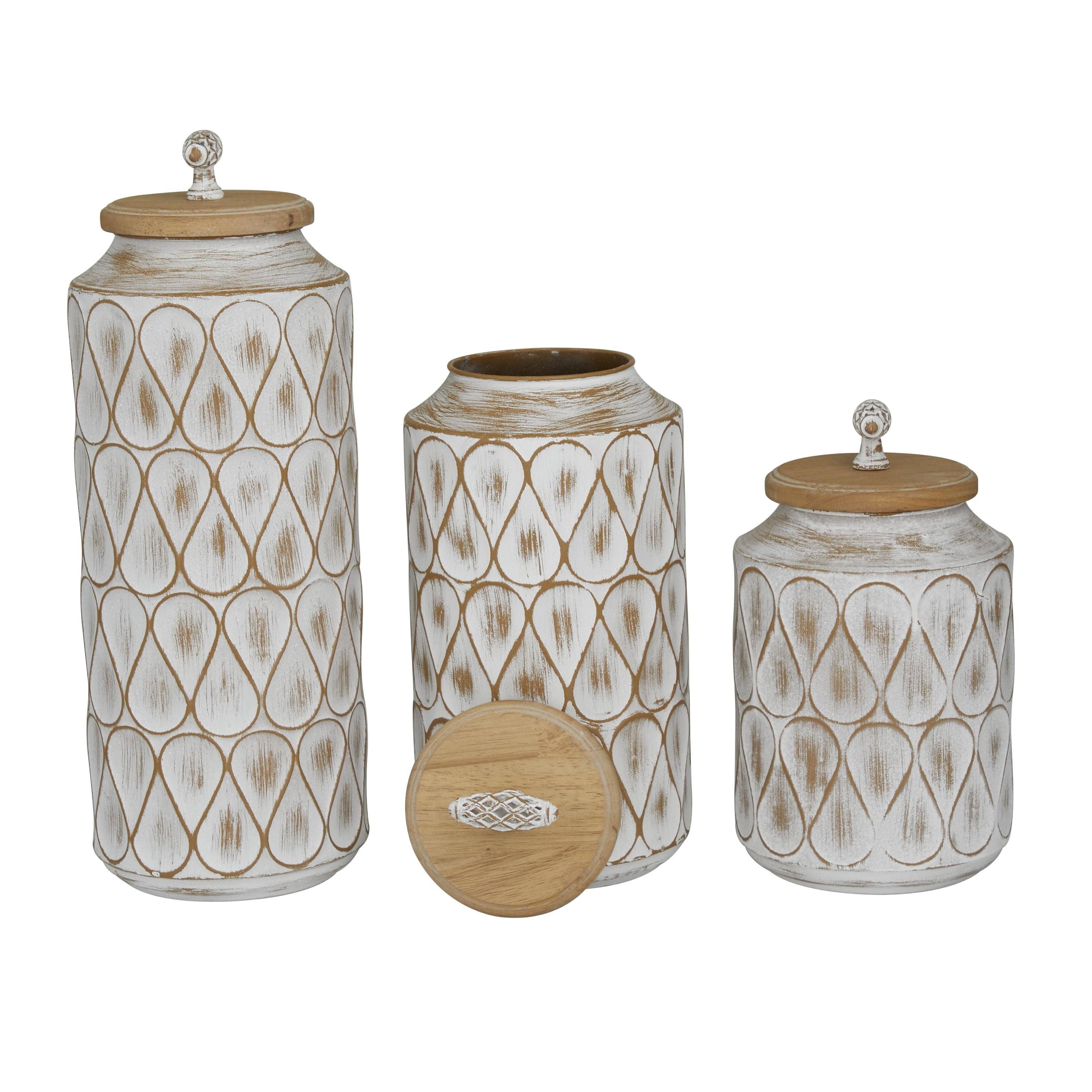 Metal Living Room Decorative Jars with Wood Lids - Set of 3 Bronze or Brown - Roche River Decor