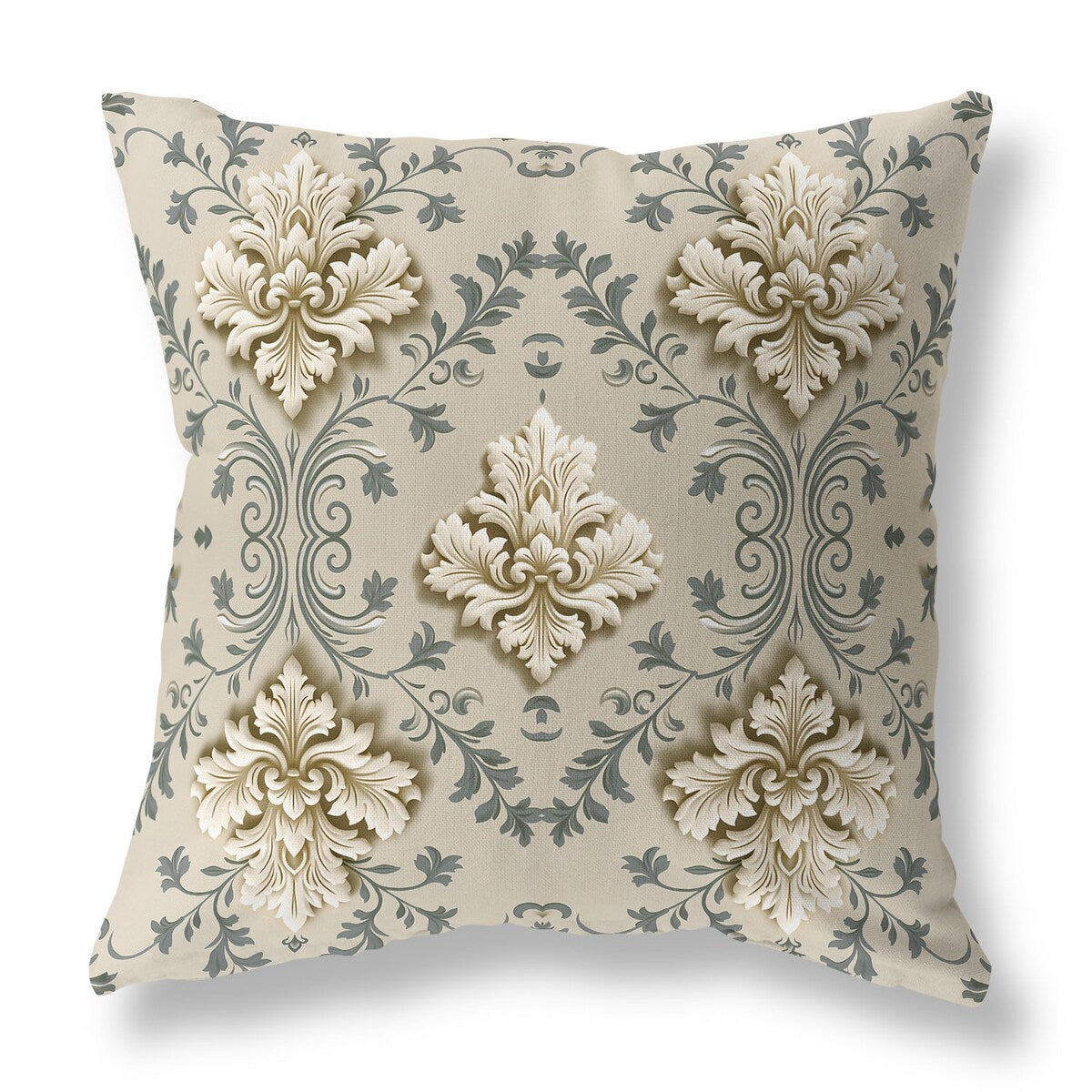 Beige And Grey Art Deco Elegance Faux Suede Throw Pillow Zipper