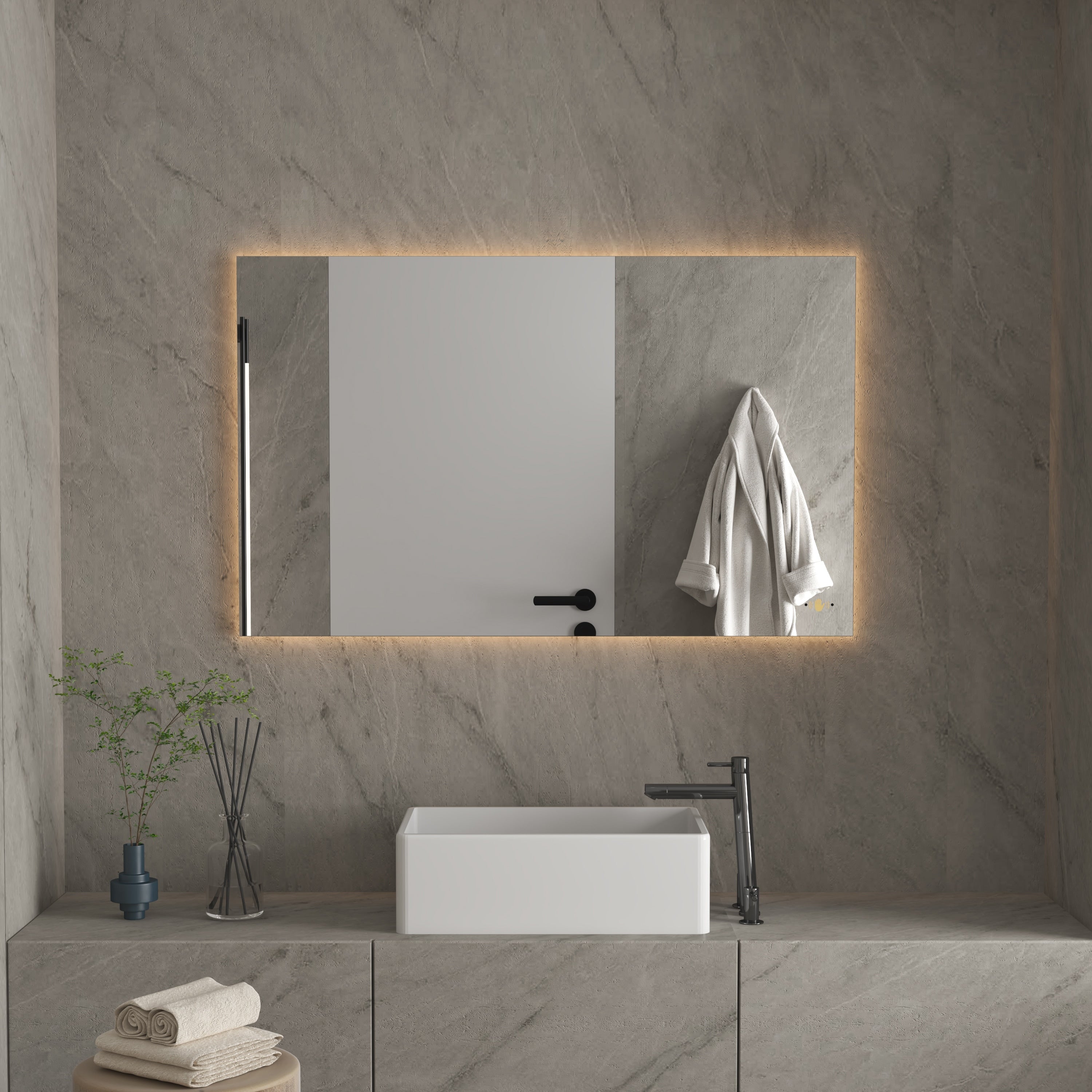 CB HOME LED Bathroom Vanity Mirror, Lighted Wall Mounted Mirror, Hand Wave Sensor Dimmable Backlit Frameless Mirror