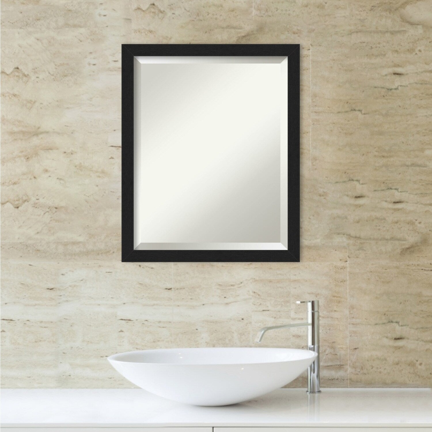 Beveled Bathroom Wall Mirror - Grace Brushed Narrow Frame