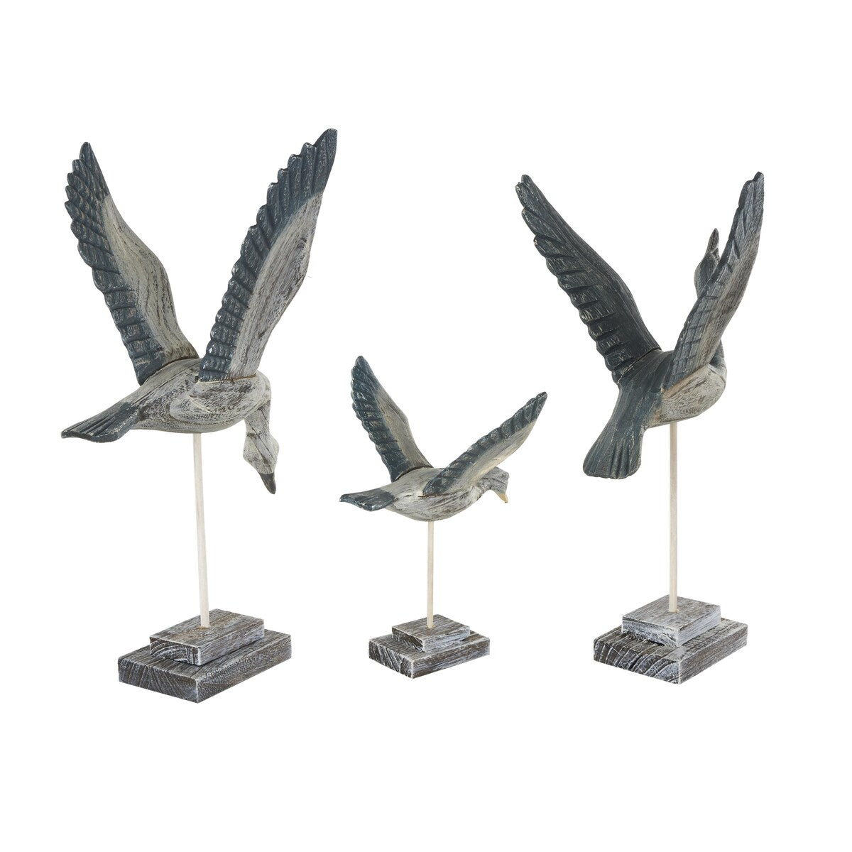 Wood Bird Handmade Decorative Sculpture - Set of 3 Blue - Roche River Decor