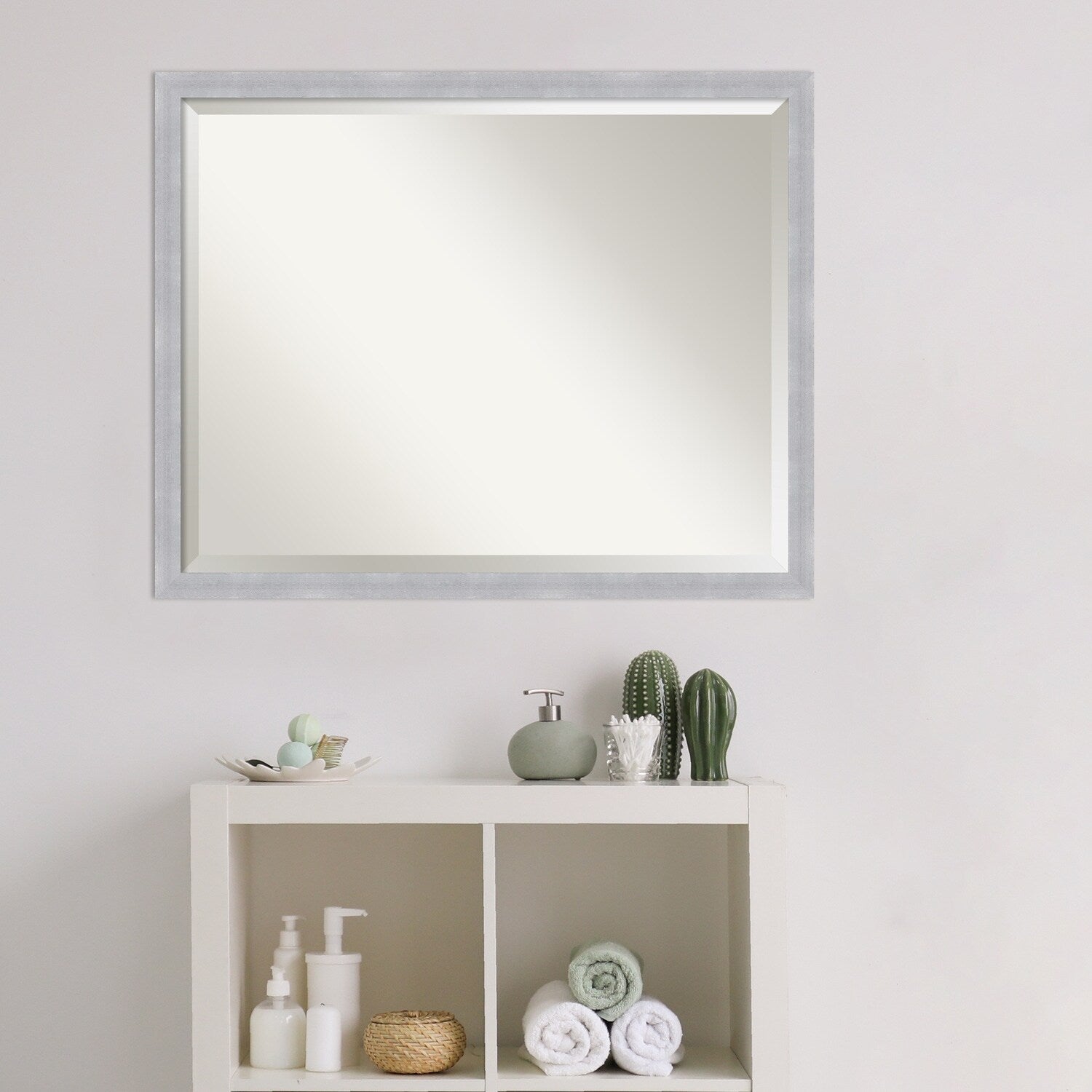 Beveled Bathroom Wall Mirror - Grace Brushed Narrow Frame