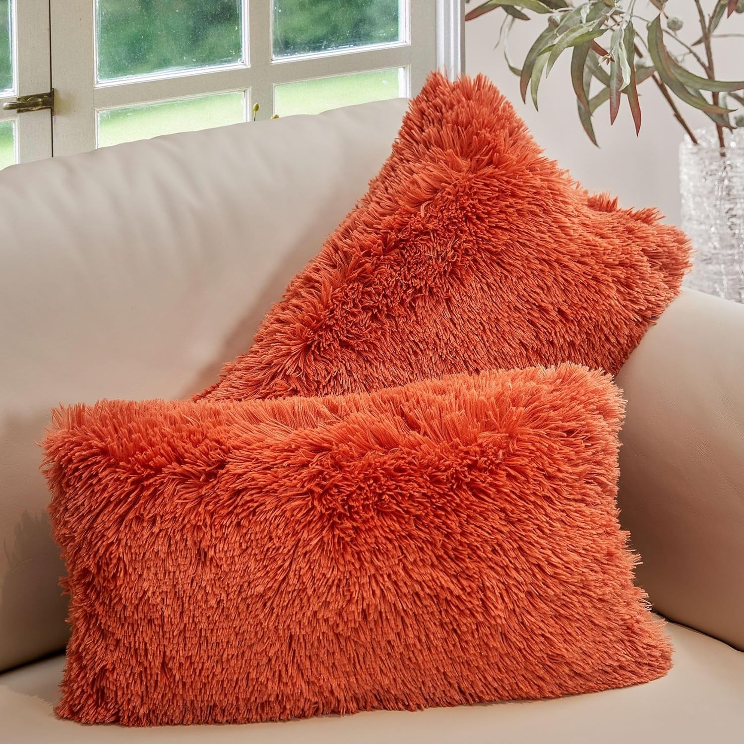 Cheer Collection 12x20 Shaggy Long-hair Throw Pillows (Set of 2)