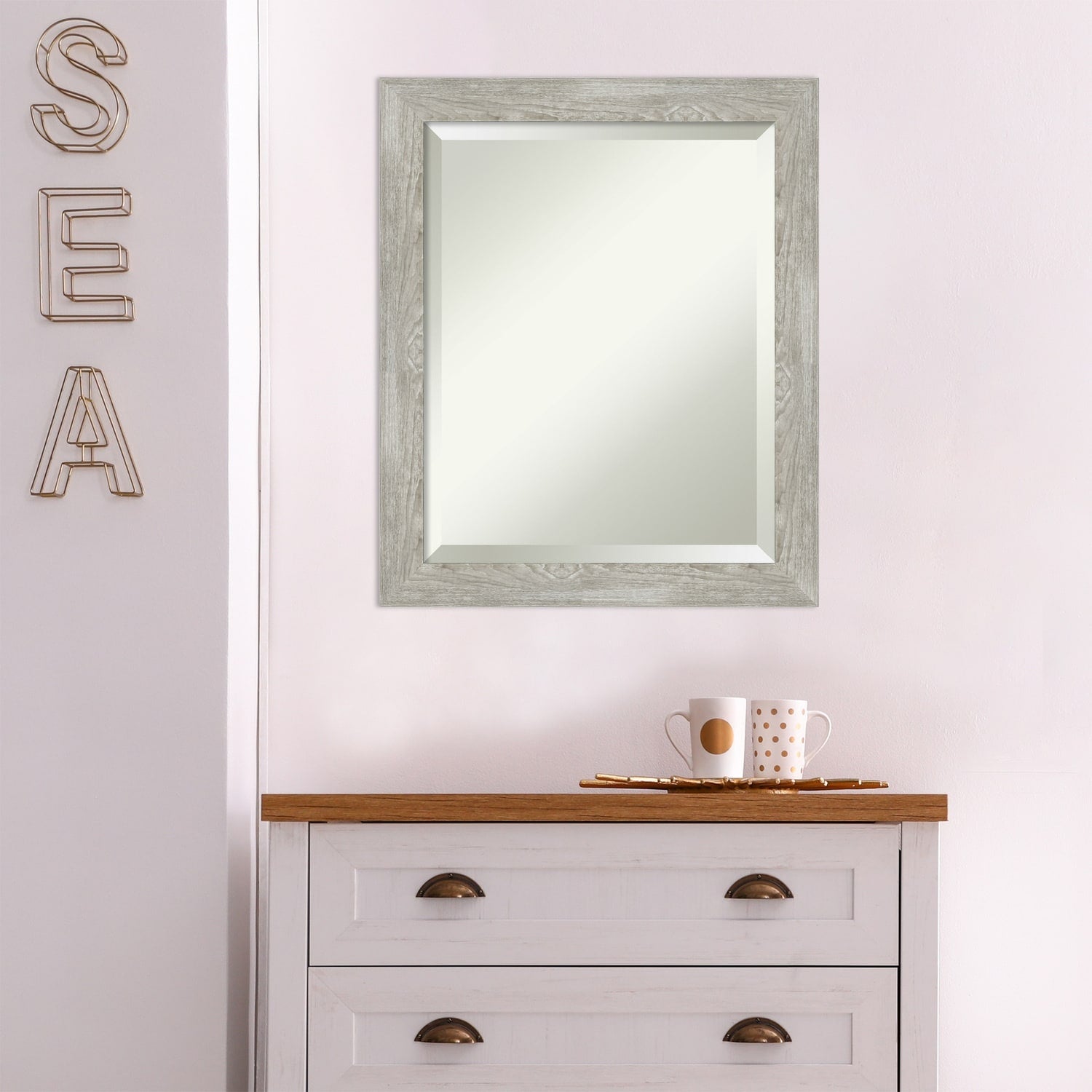 Beveled Bathroom Wall Mirror - Dove Greywash Narrow Frame