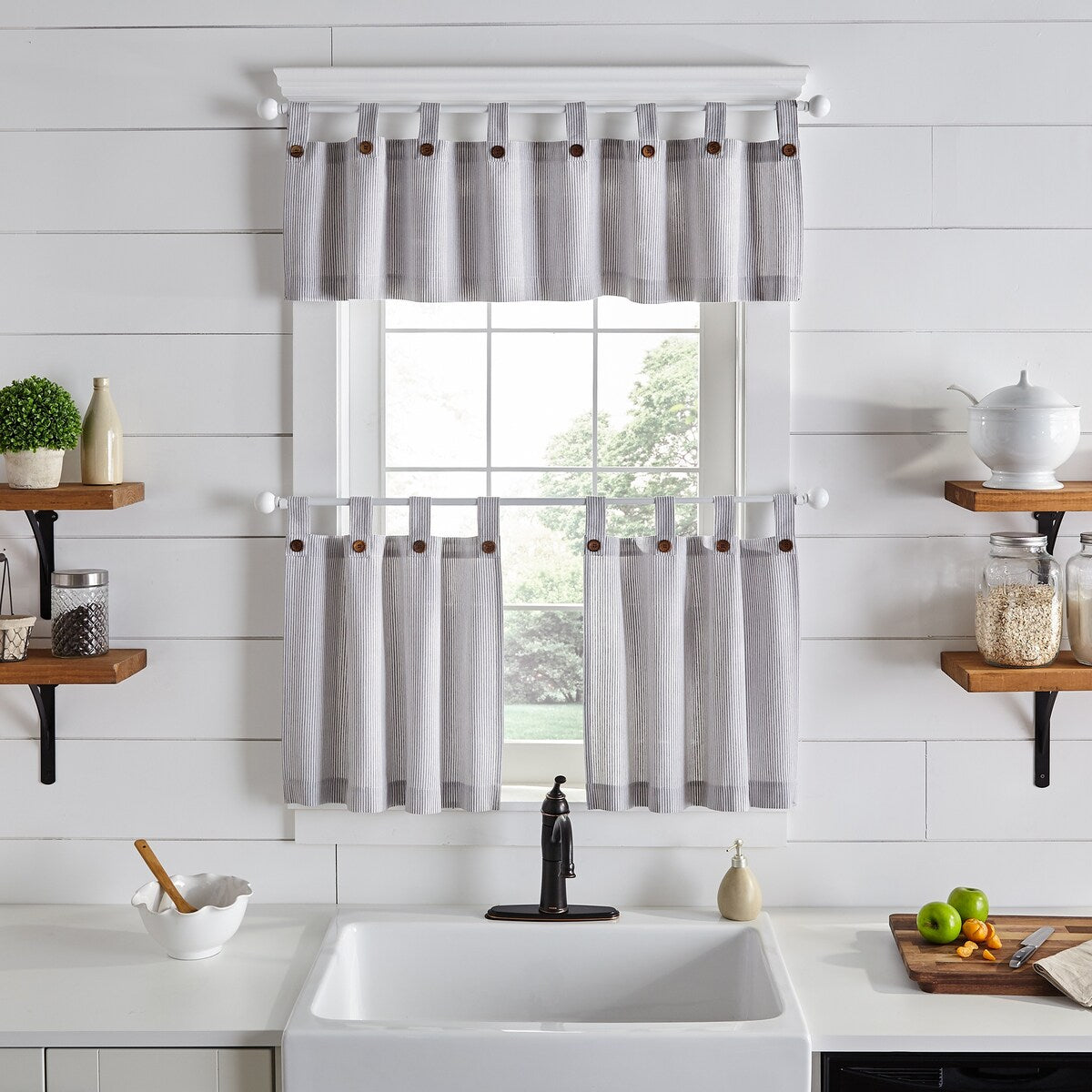 Tucker Ticking Stripe Kitchen Curtain Valance - 60w x 15l - 60w x 15l