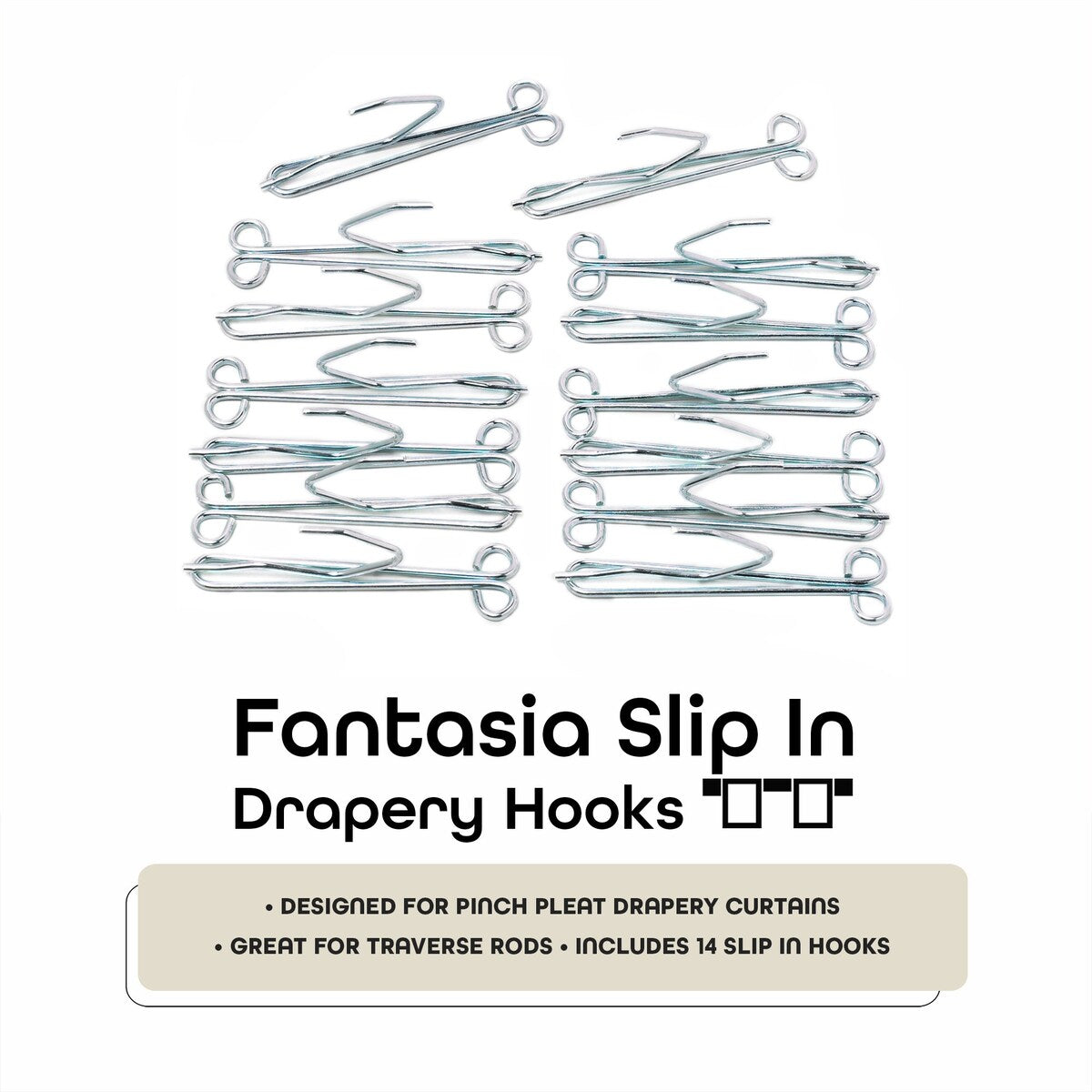 ACHIM Fantasia Slip In Drapery Hooks 3 Long, 1 Heading - 14 Hooks - One size