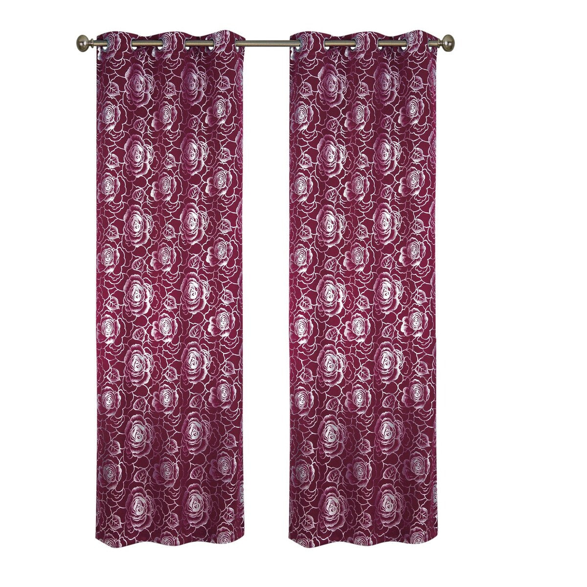 J&V Textiles Floral Metallic Blackout Thermal Grommet Curtain Panels (Set of 2) - Regular