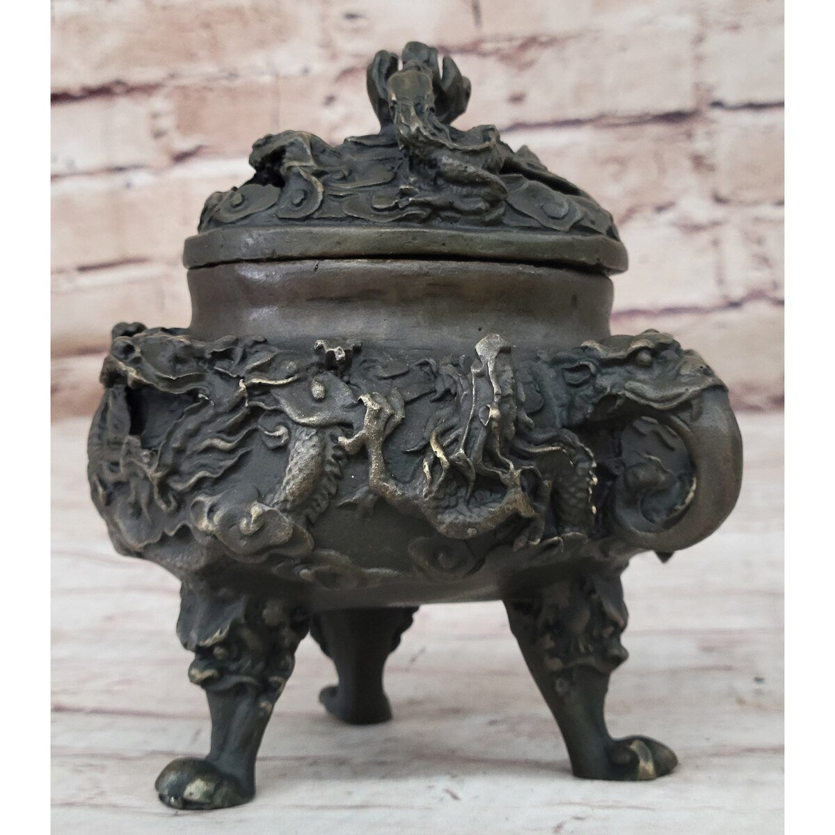 Hot Cast Bronze Dragon Incense Burner Mythical Sculpture Handmade Original Art