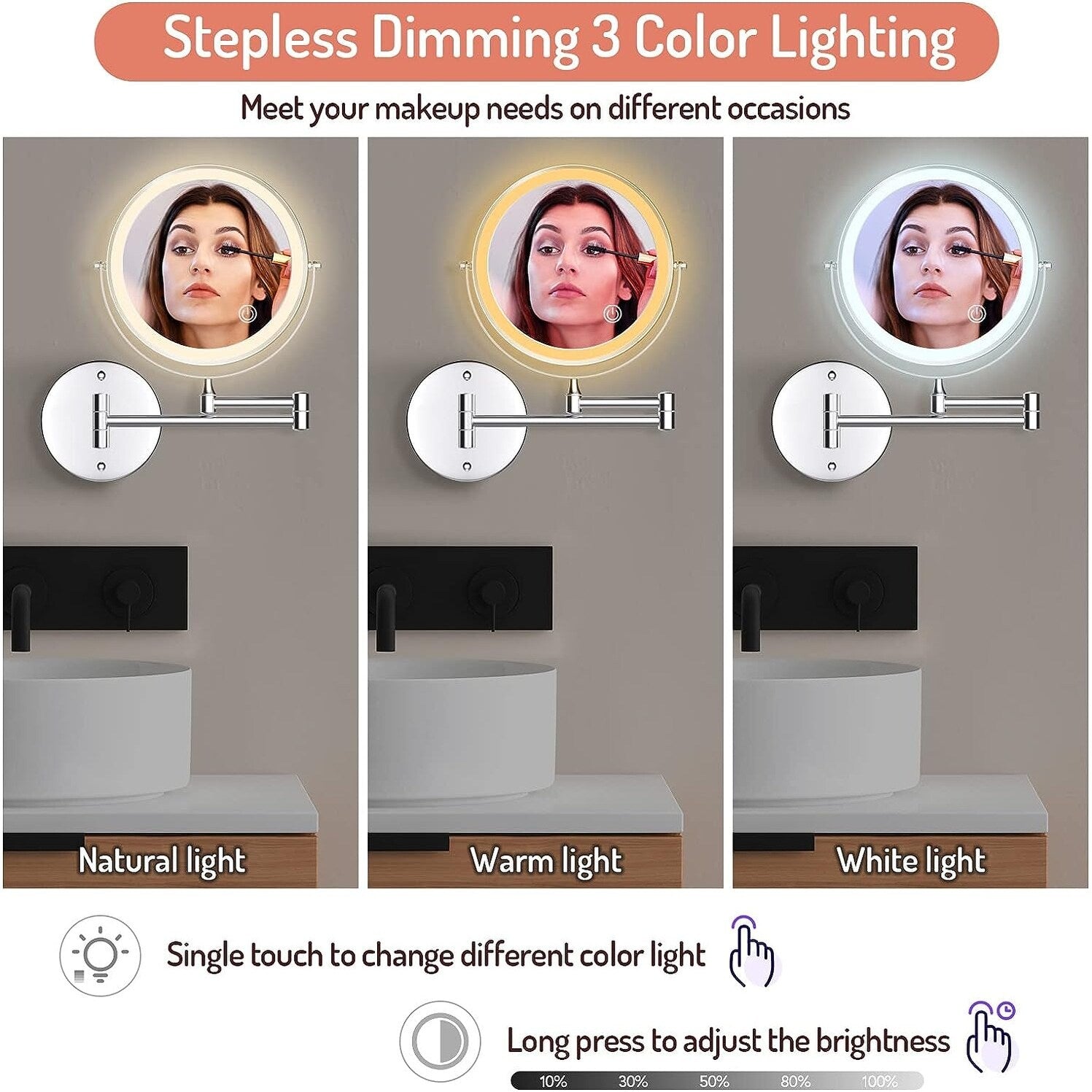 Rechargeable Wall Mounted Lighted Makeup Mirror