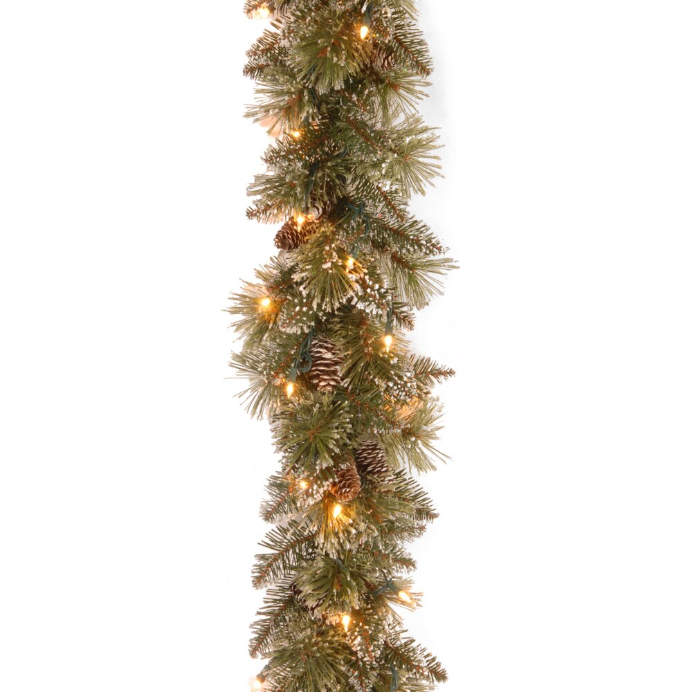 National Tree Company 9 ft. Artificial Bristle Pine Glittery Garland With Clear Lights - 9 ft