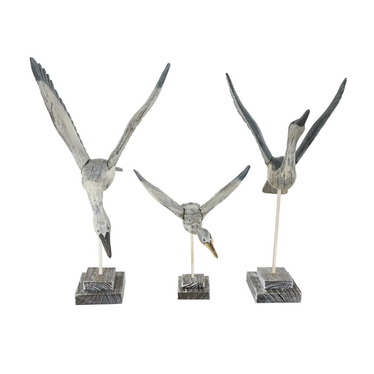 Wood Bird Handmade Decorative Sculpture - Set of 3 Blue - Roche River Decor