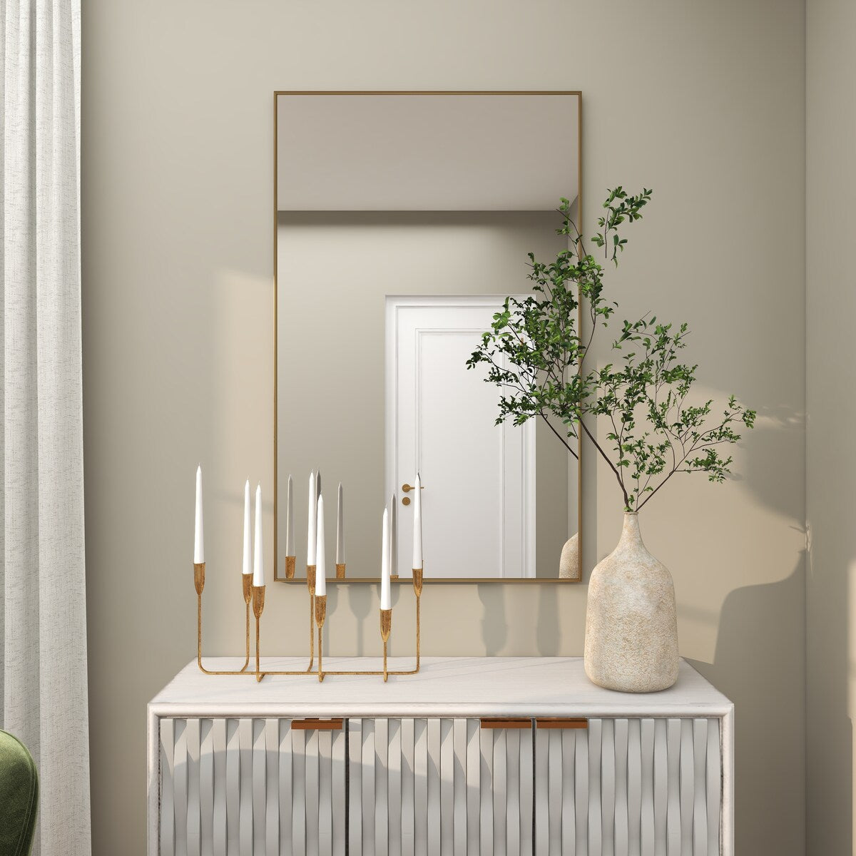 Metal Minimalistic Room Wall Mirror with Thin Frame - Gold - CosmoLiving by Cosmopolitan