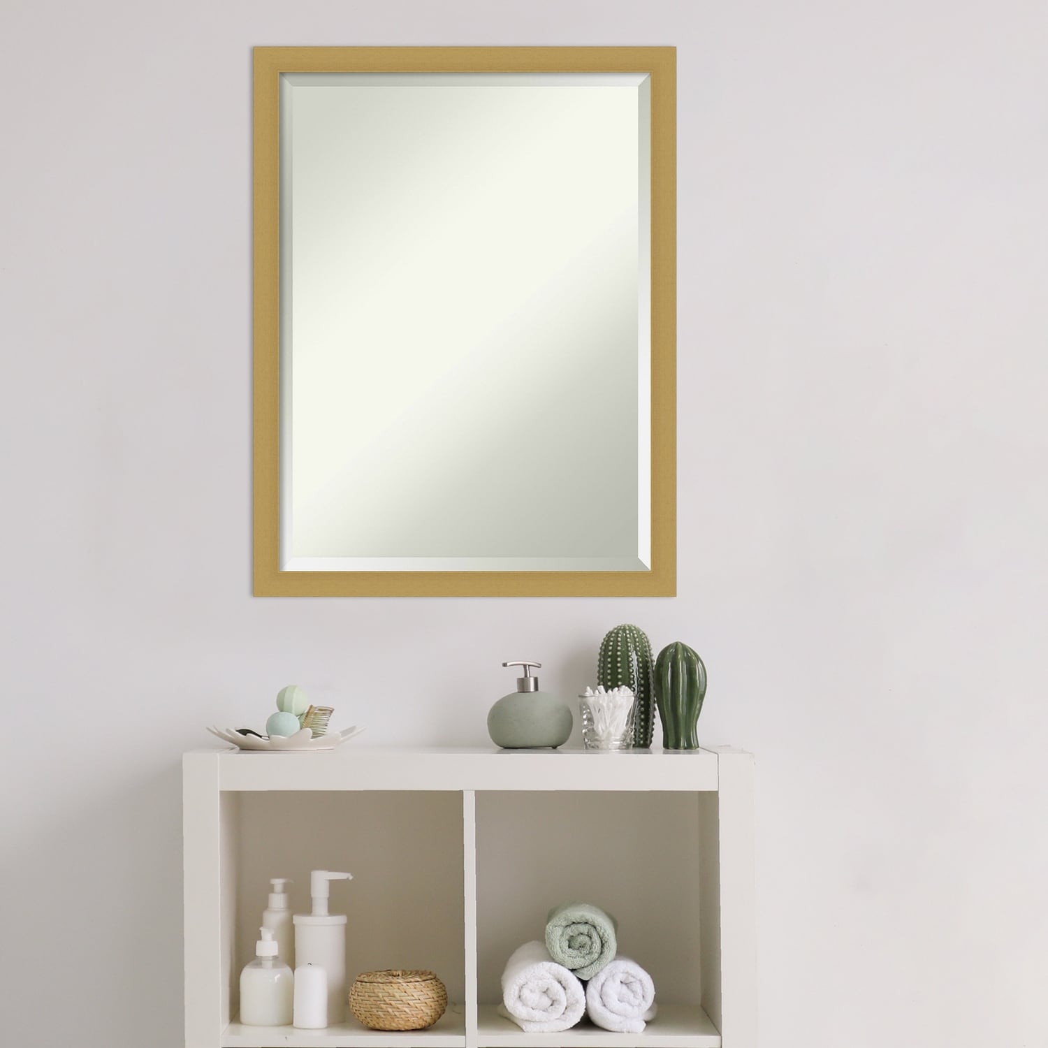 Beveled Bathroom Wall Mirror - Grace Brushed Narrow Frame