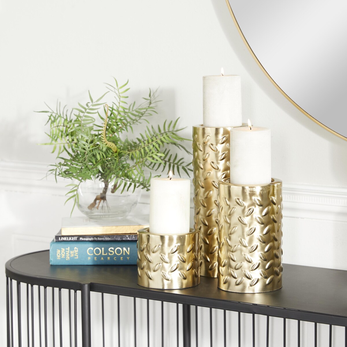 Metal Pillar Decorative Candle Holder with Studs - Set of 3 Silver or Gold - Roche River Decor