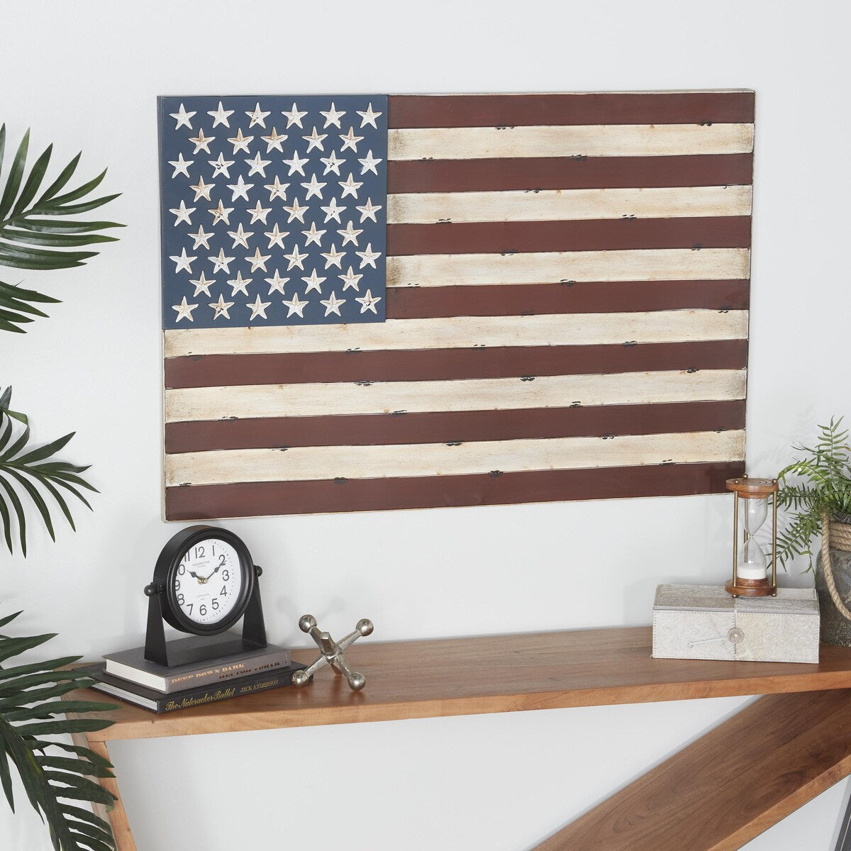 Metal American Flag Indoor Outdoor Home Wall Decor - Red - Roche River Decor