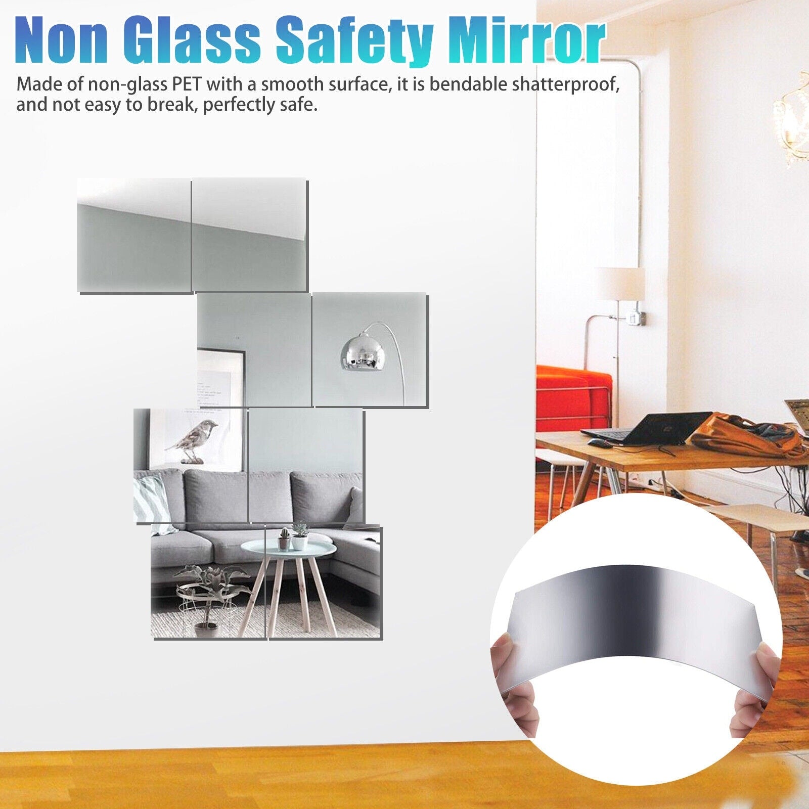 12 Pcs Self-Adhesive Mirror Sheets