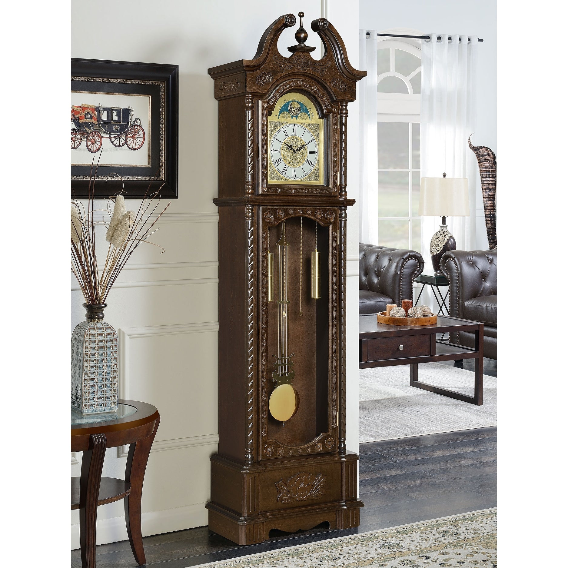 Cedric Golden Brown and Gold Grandfather Clock with Chime