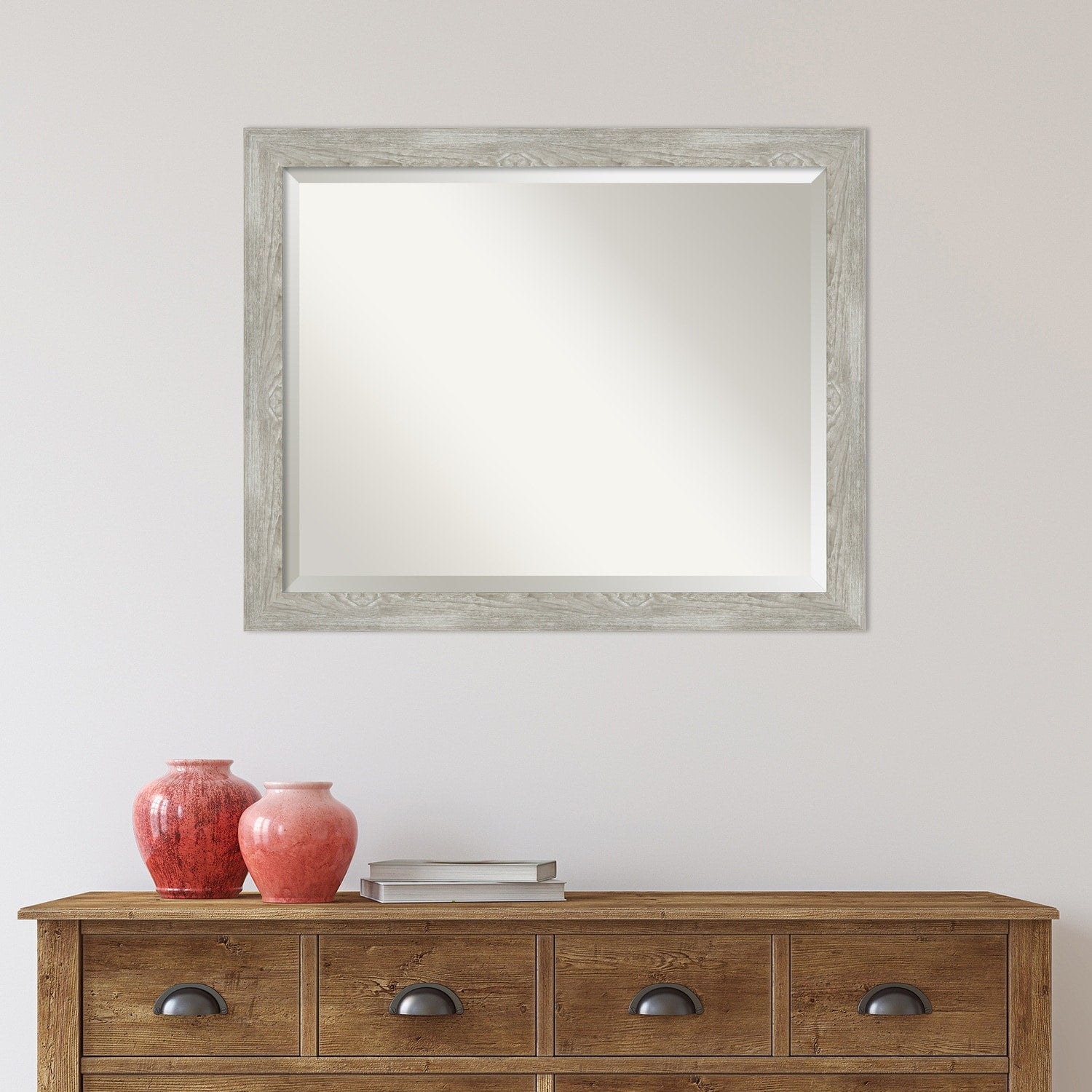 Beveled Bathroom Wall Mirror - Dove Greywash Narrow Frame