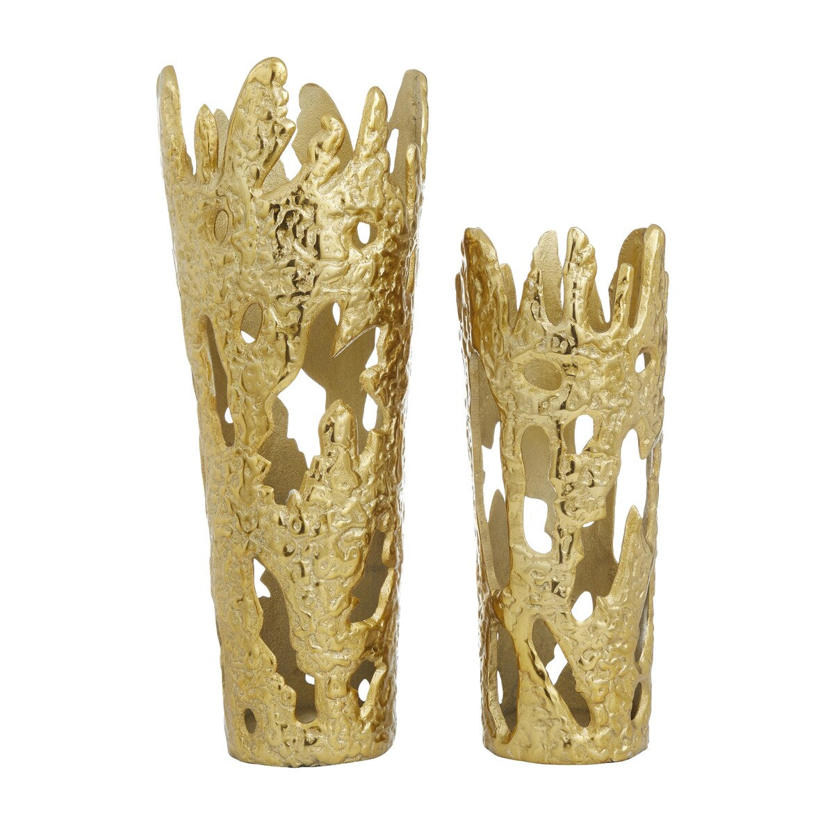 Aluminum Metal Decorative Vase with Cut Out Designs - Set of 2 Gold, Black, Silver - Roche River Decor