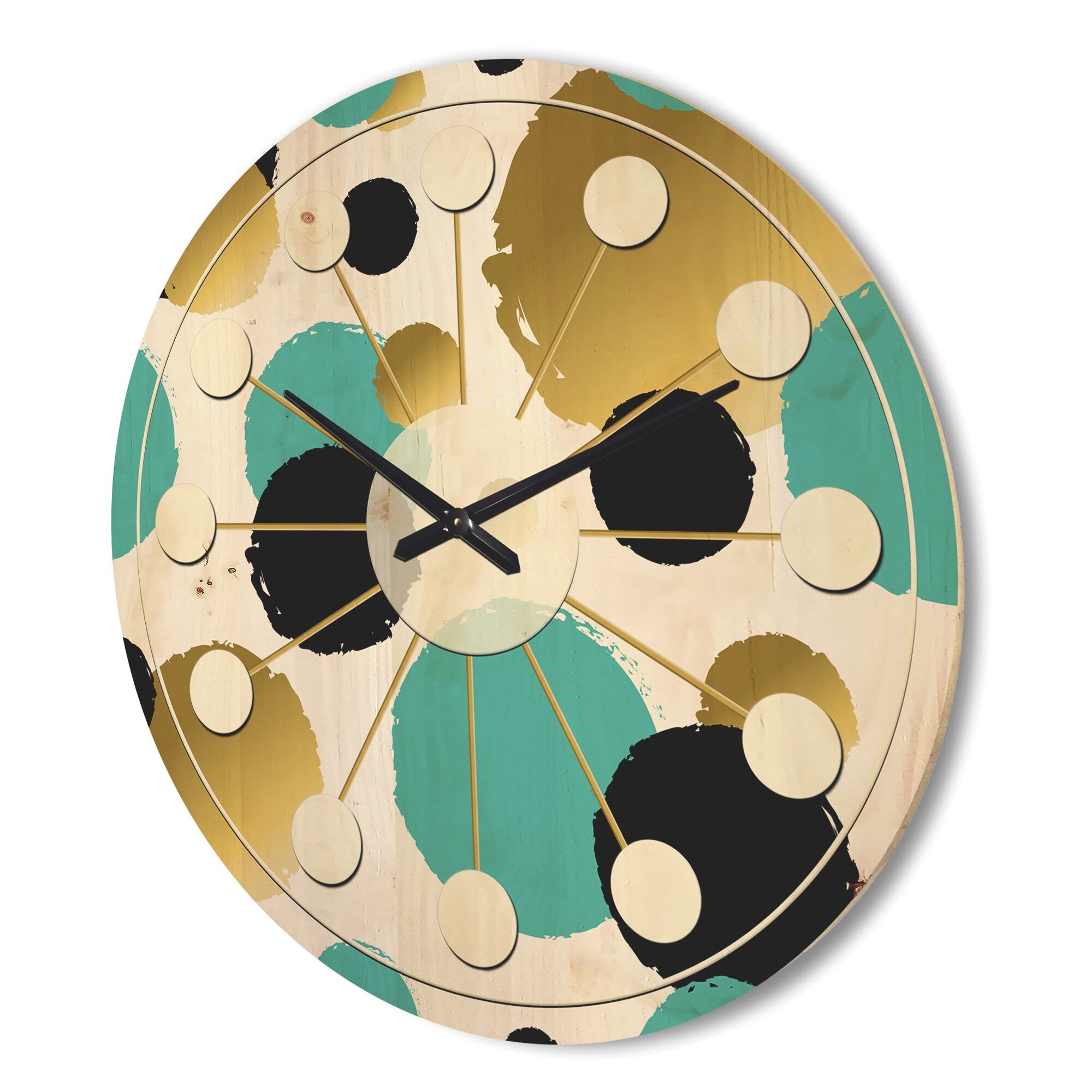 Designart 'Gold and Blue Circles' Mid-Century Modern Wood Wall Clock