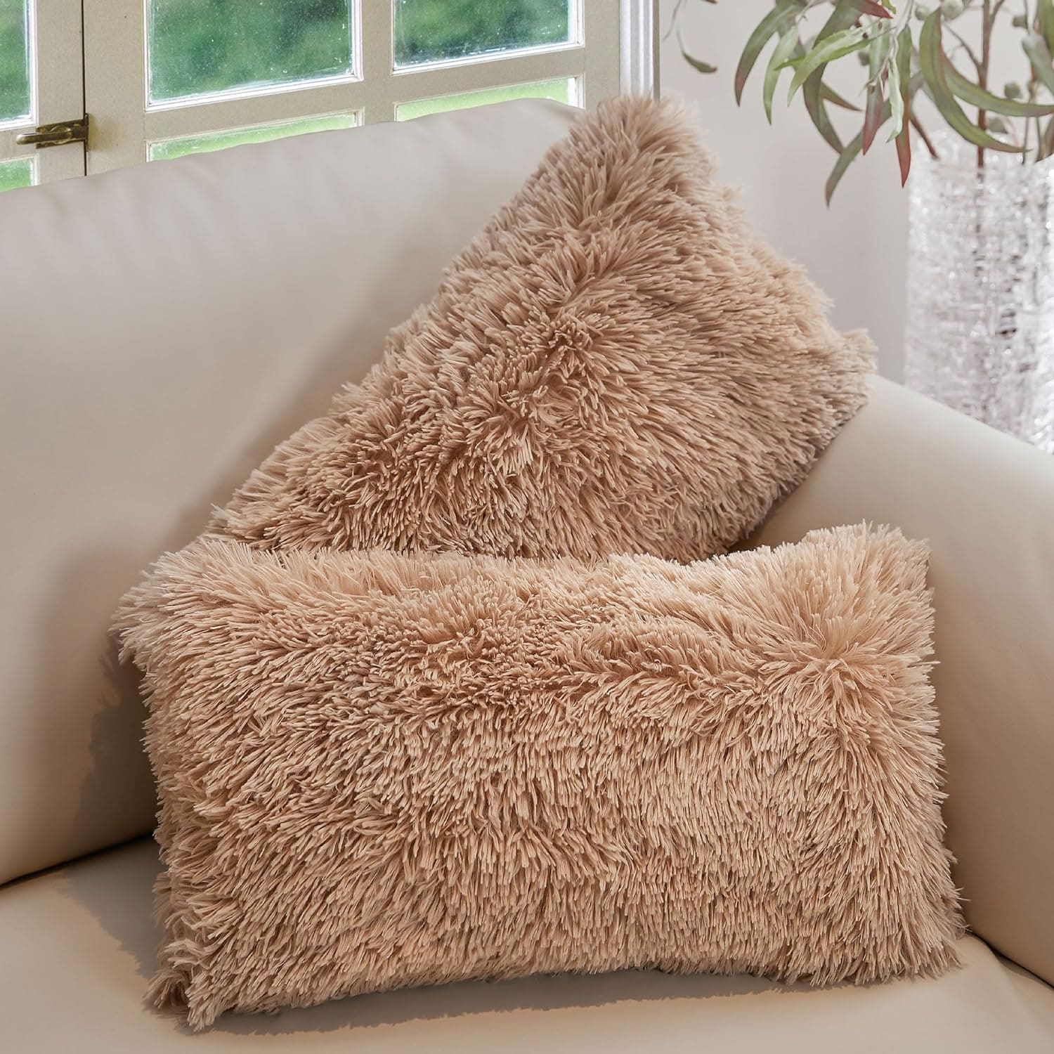 Cheer Collection 12x20 Shaggy Long-hair Throw Pillows (Set of 2)