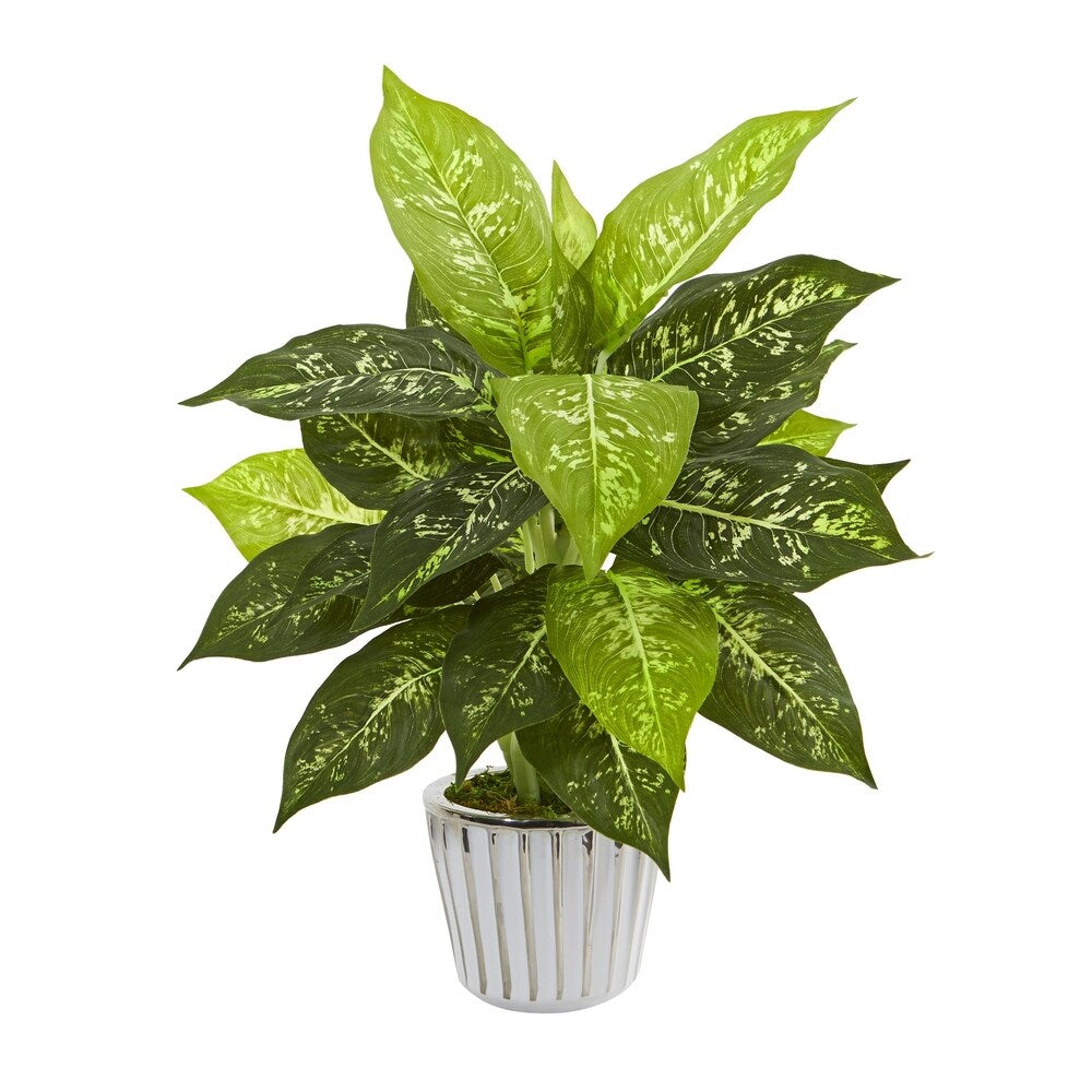 19 Dieffenbachia Artificial Plant in White Vase (Set of 2)