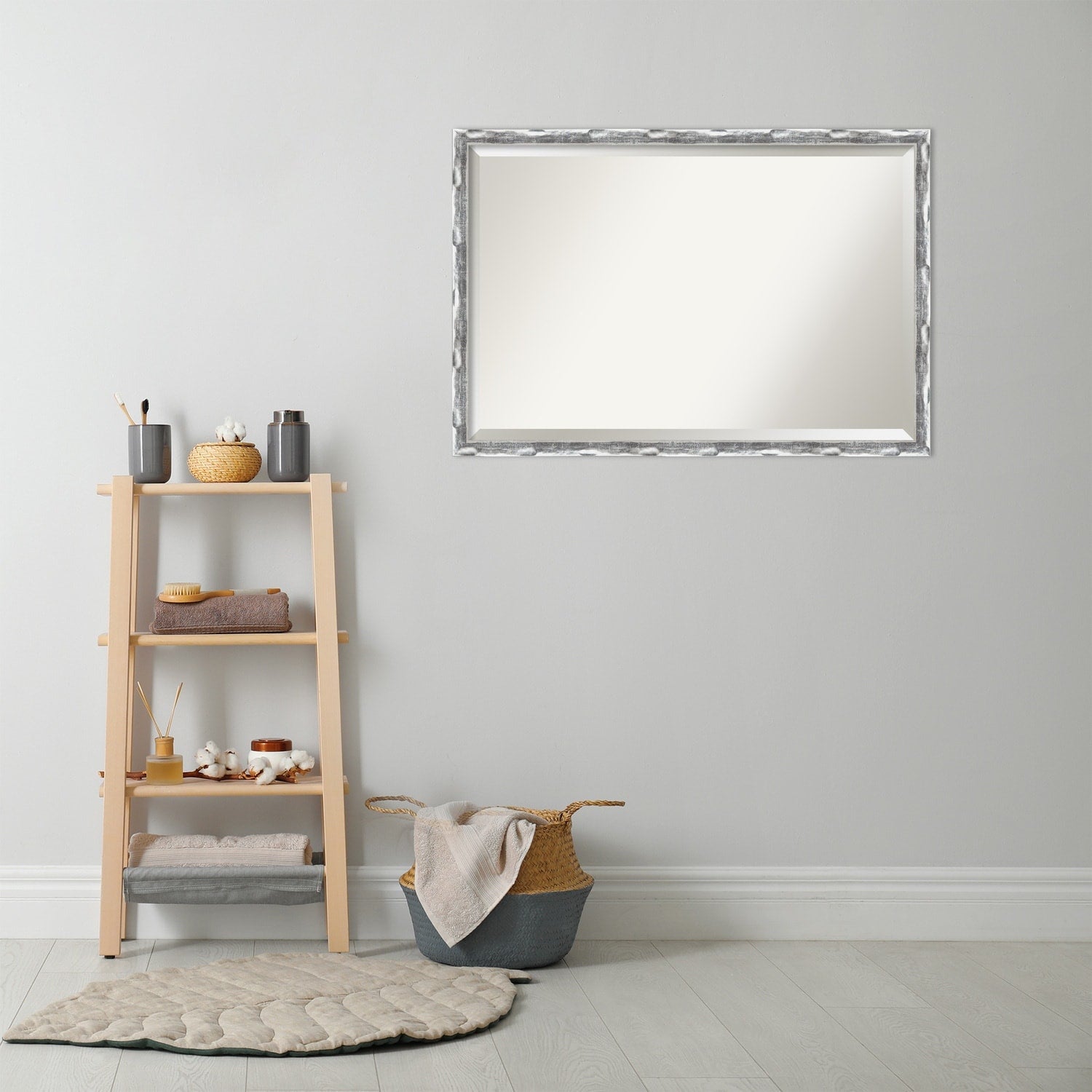 Beveled Bathroom Wall Mirror - Scratched Wave Chrome Frame - Scratched Wave Chrome