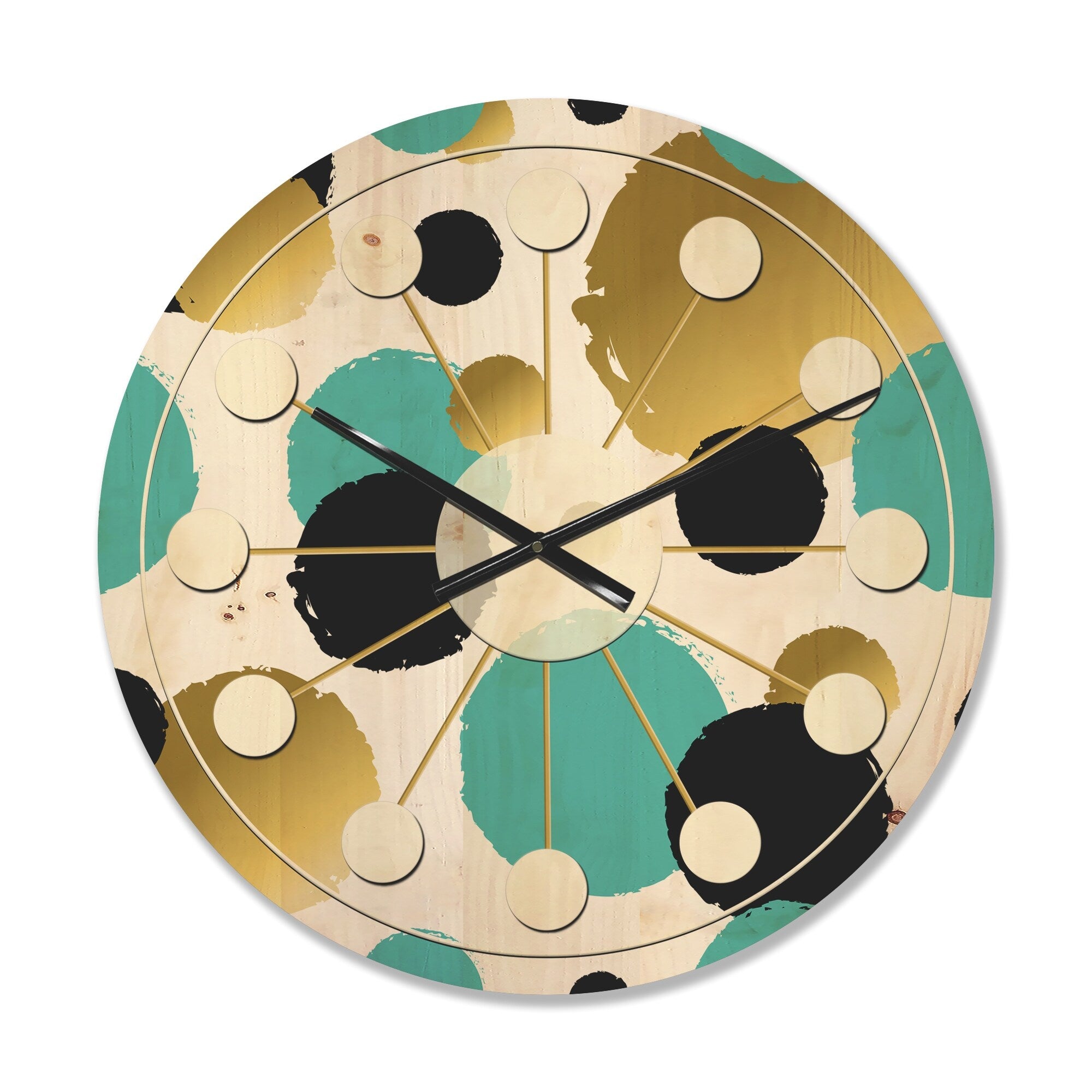 Designart 'Gold and Blue Circles' Mid-Century Modern Wood Wall Clock